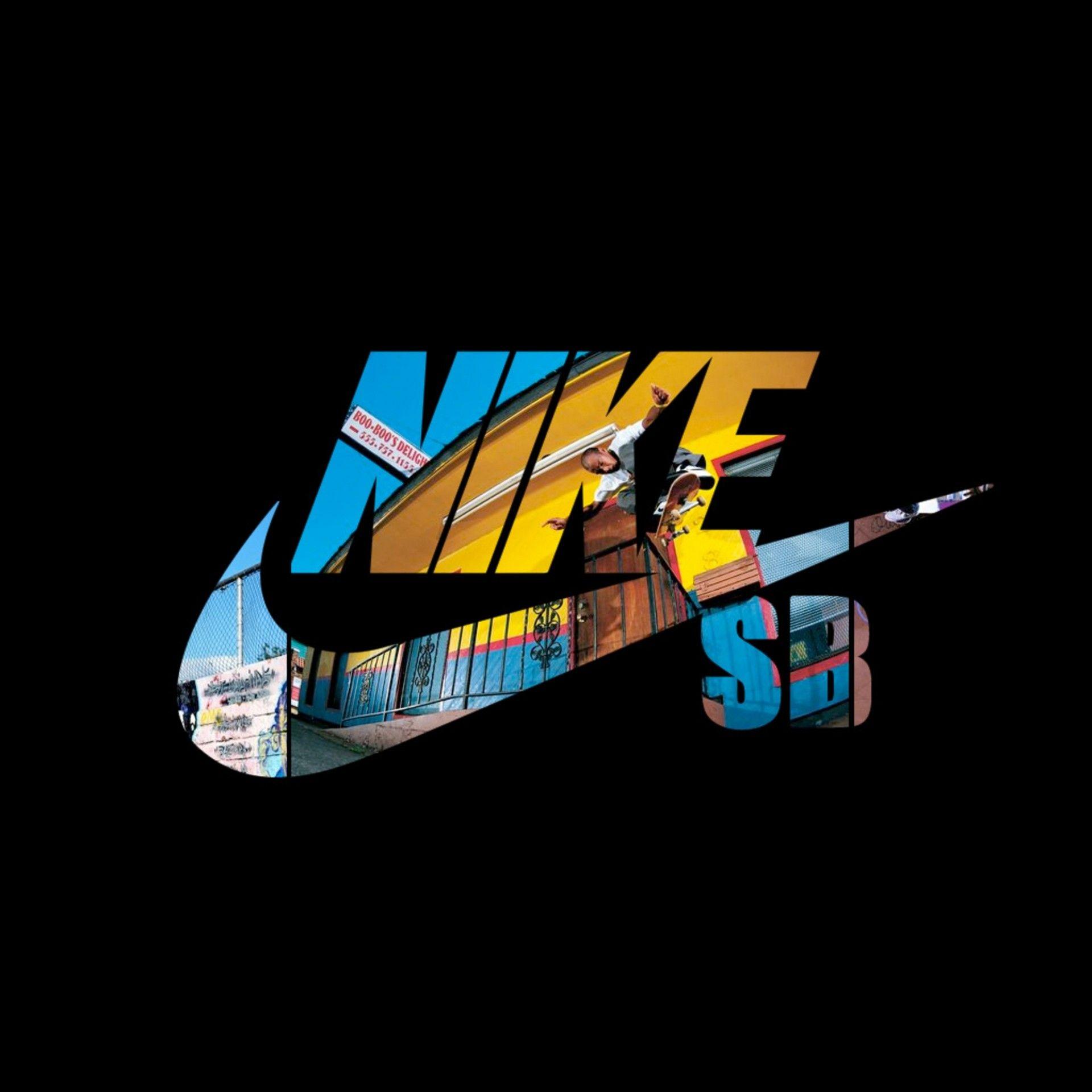 Nike SB, Nike-Logo, Collage, Schwarzer Hintergrund, Full HD Wallpaper