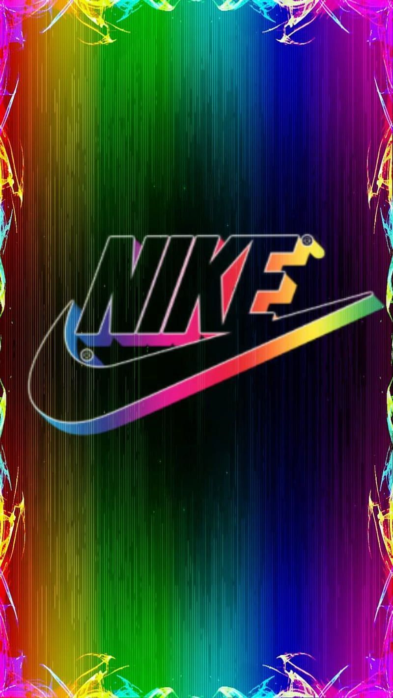 Nike-Logo, Regenbogenfarben, Lichtstreifen, Neon, Hintergrundbild für iPhone und Android