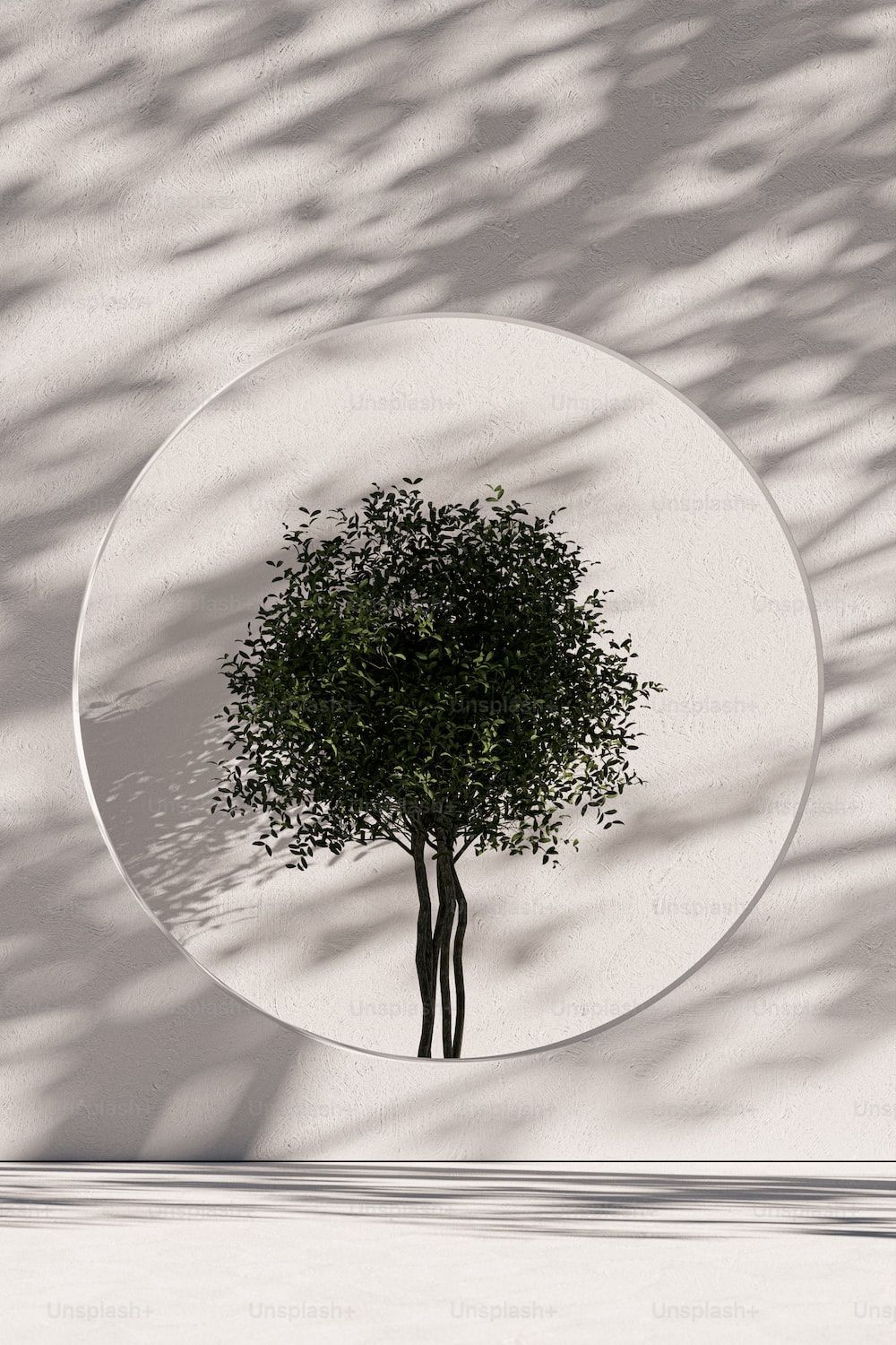 Baum, Schatten, Kreis, Minimalistisch, Grau, Surreal, Hintergrundbild für iPhone und Android