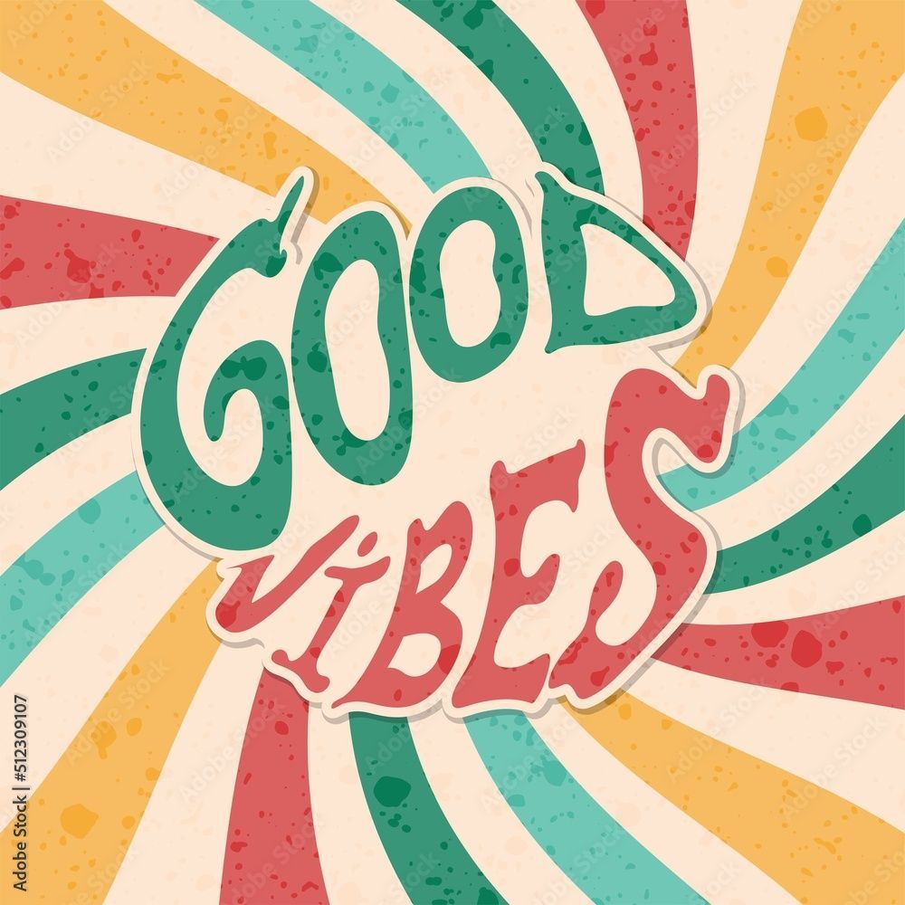 Good Vibes, Retro-Typografie, Sonnenstrahlen, Bunt, 70er-Jahre, Hintergrundbild fürs iPad
