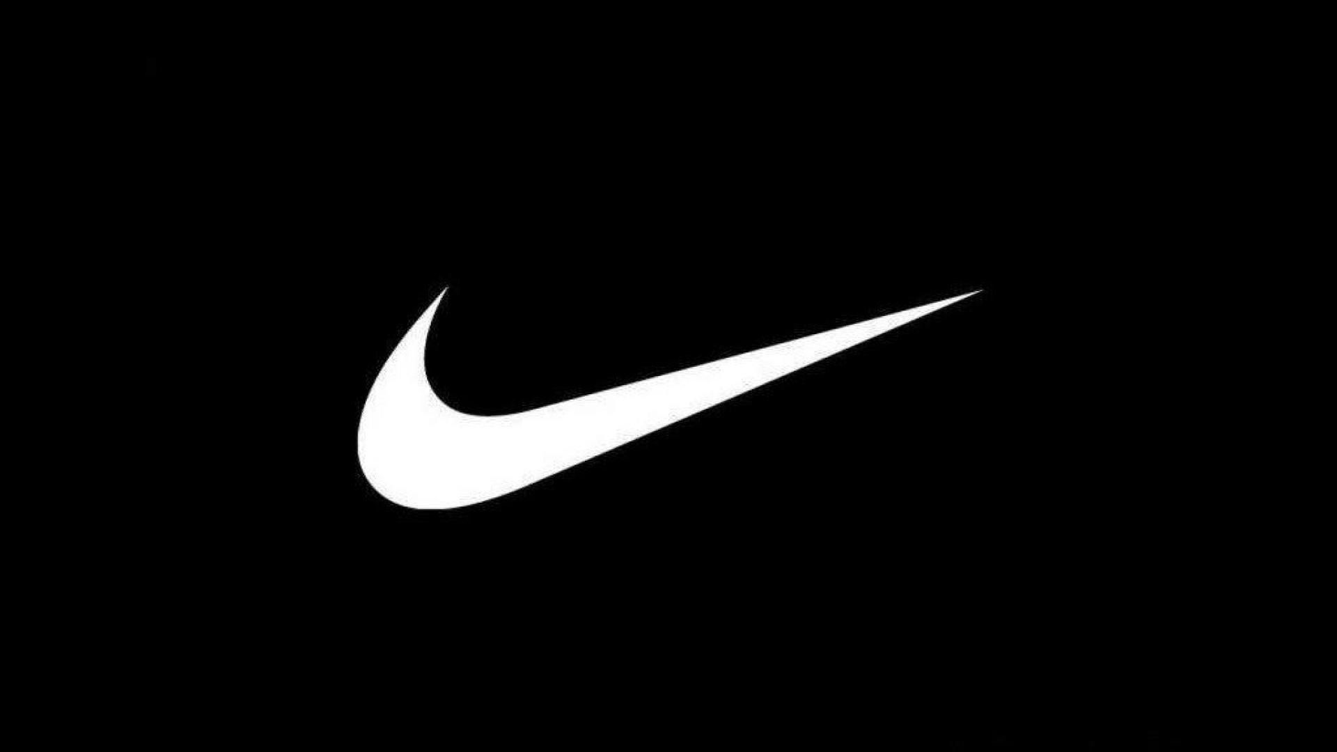 Nike Swoosh, Schwarzer Hintergrund, Weißes Logo, Minimalismus, Full HD Wallpaper