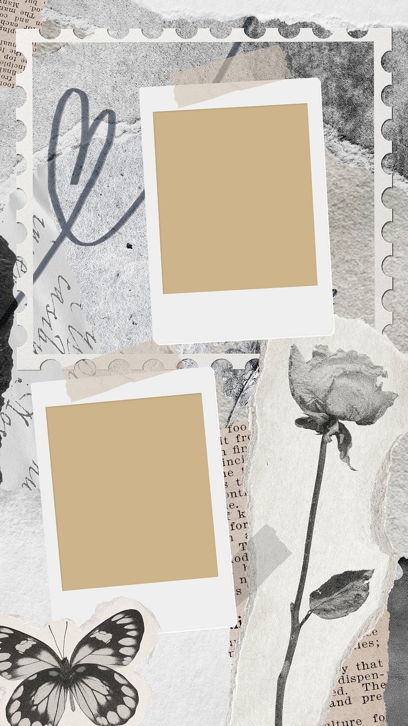 Collage, Polaroid-Rahmen, Schmetterling, Schwarzweiß, Vintage, Scrapbook, HD, iPhone-Hintergrundbild