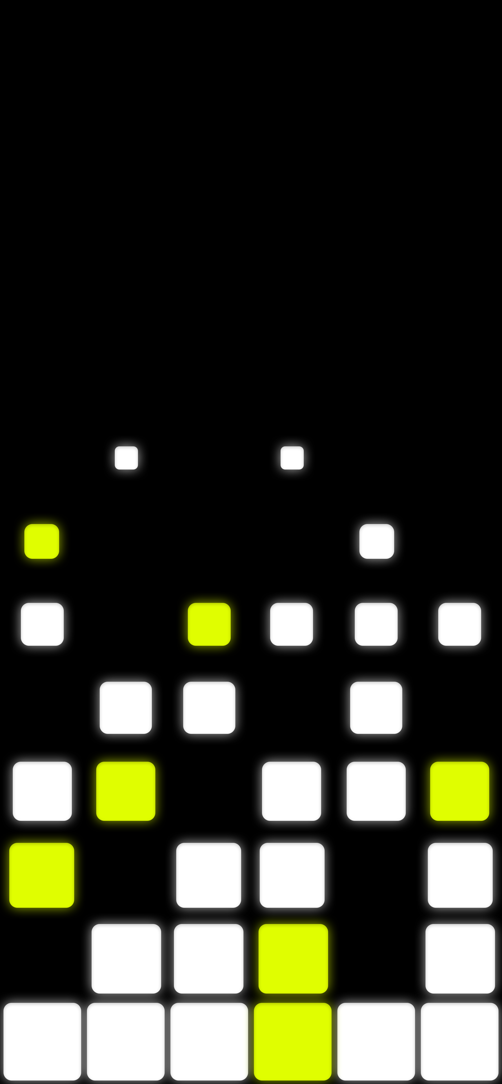 Pixel, Quadrate, Schwarzer Hintergrund, Gelbgrün, Abstrakt, Sperrbildschirm fürs iPhone