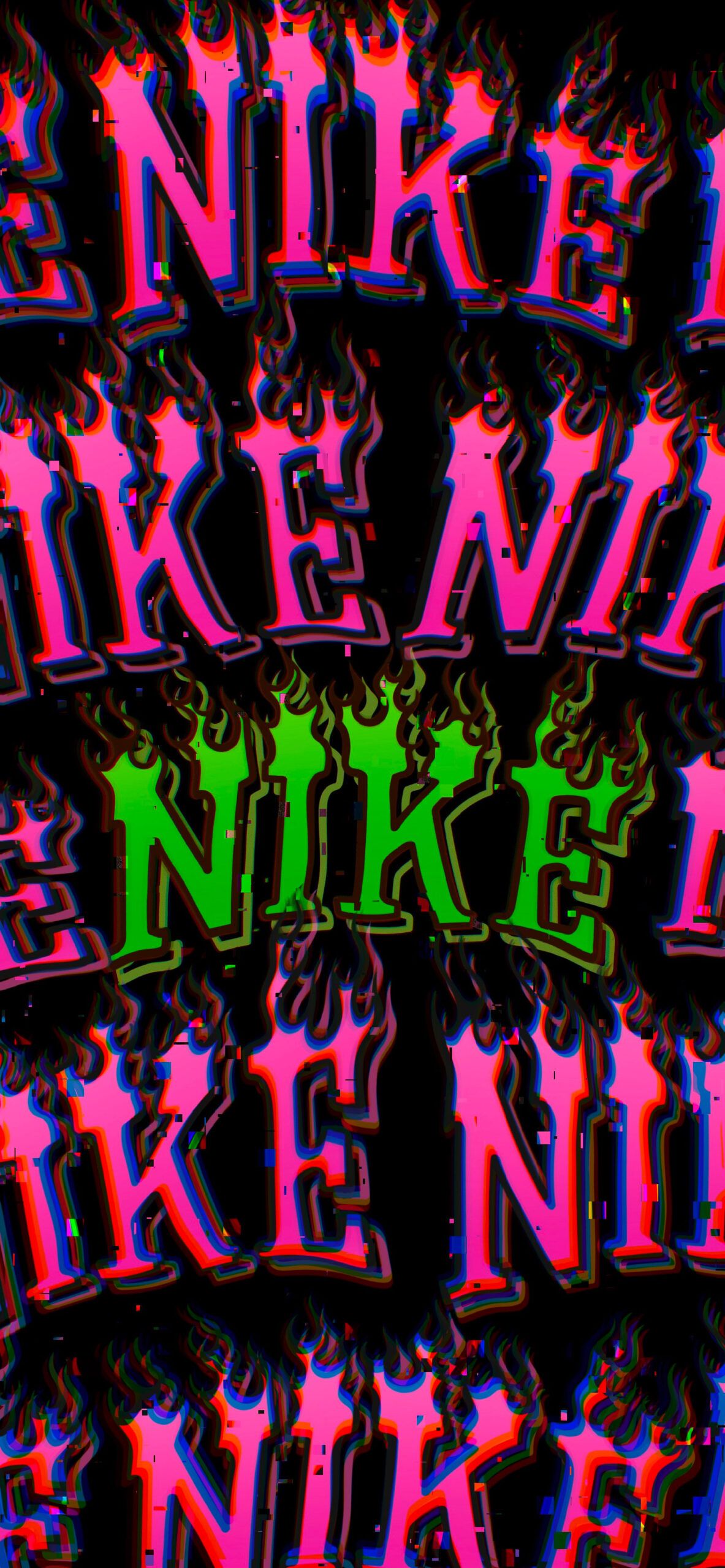 Nike, Schriftzug-Muster, Neon, Pink, Grün, Full HD, Handy-Hintergrund im Hochformat