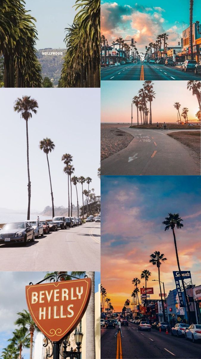 Beverly Hills, Kalifornien, Collage, Palmen, Ästhetik, Hochformat, Hintergrundbild fürs Smartphone