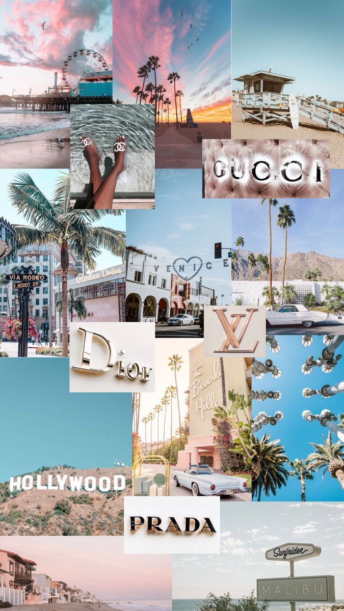 Collage, Gucci, Prada, Louis Vuitton, Palmen, Hintergrundbild für iPhone und Android