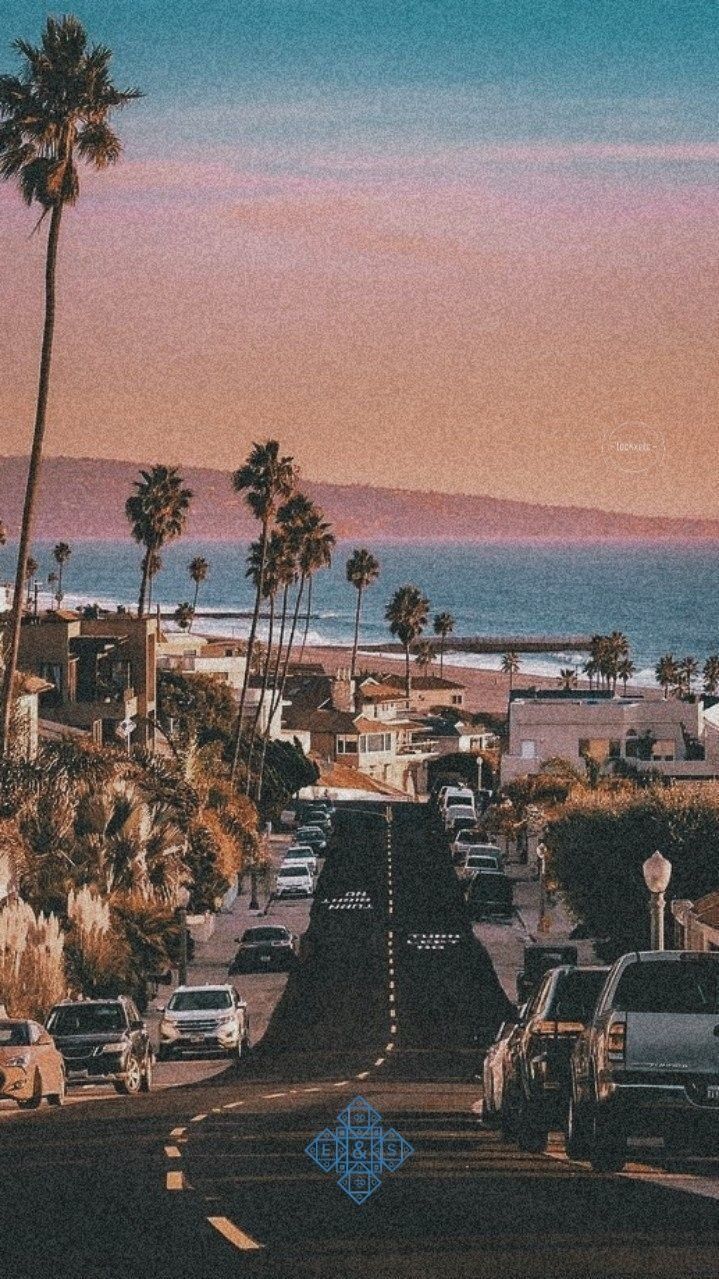 Küstenstraße, Palmen, Meer, Vintage-Filter, Abendlicht, Hintergrundbild für iPhone und Android