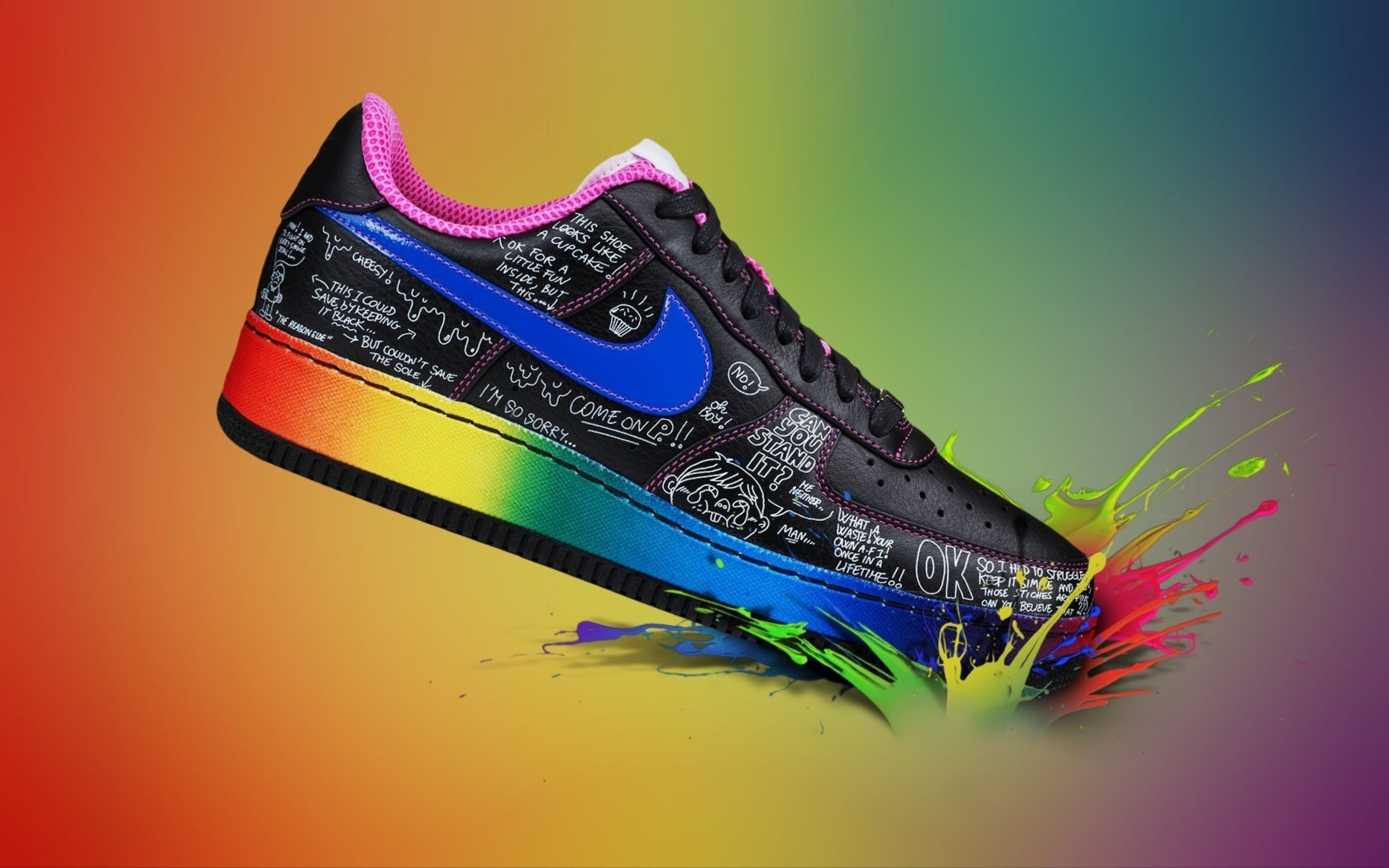 Nike Air Force 1, Sneaker, Farbspritzer, Regenbogen, 4K, Desktop-Hintergrund für Windows