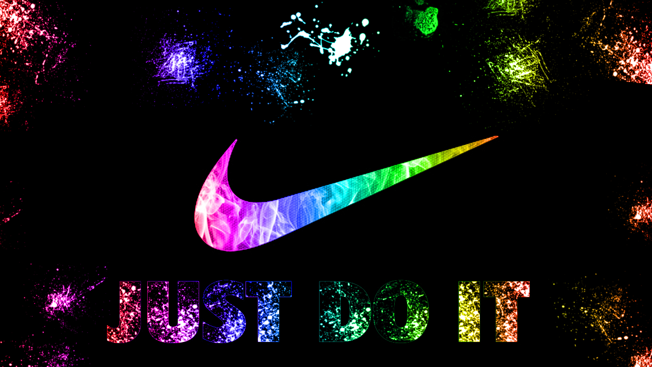 Nike Swoosh, Just Do It, Regenbogenfarben, Farbexplosion, Schwarzer Hintergrund, HD Wallpaper