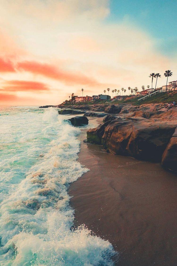 Küste, Wellen, Klippen, Sonnenuntergang, Pastelltöne, HD, Hintergrundbild fürs Handy