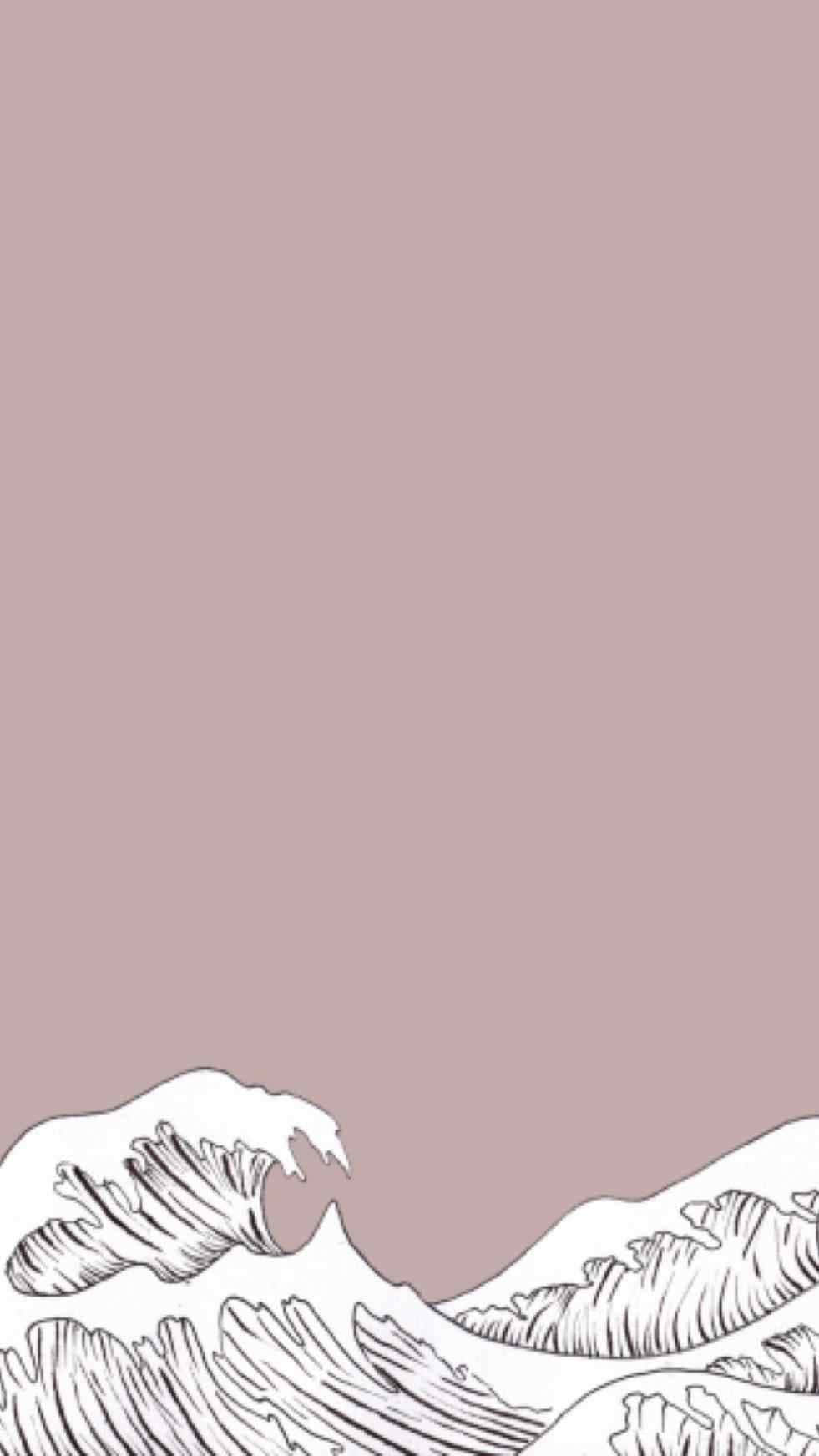 Die große Welle vor Kanagawa, Linienkunst, Altrosa, Wellen, HD, Handy-Hintergrund