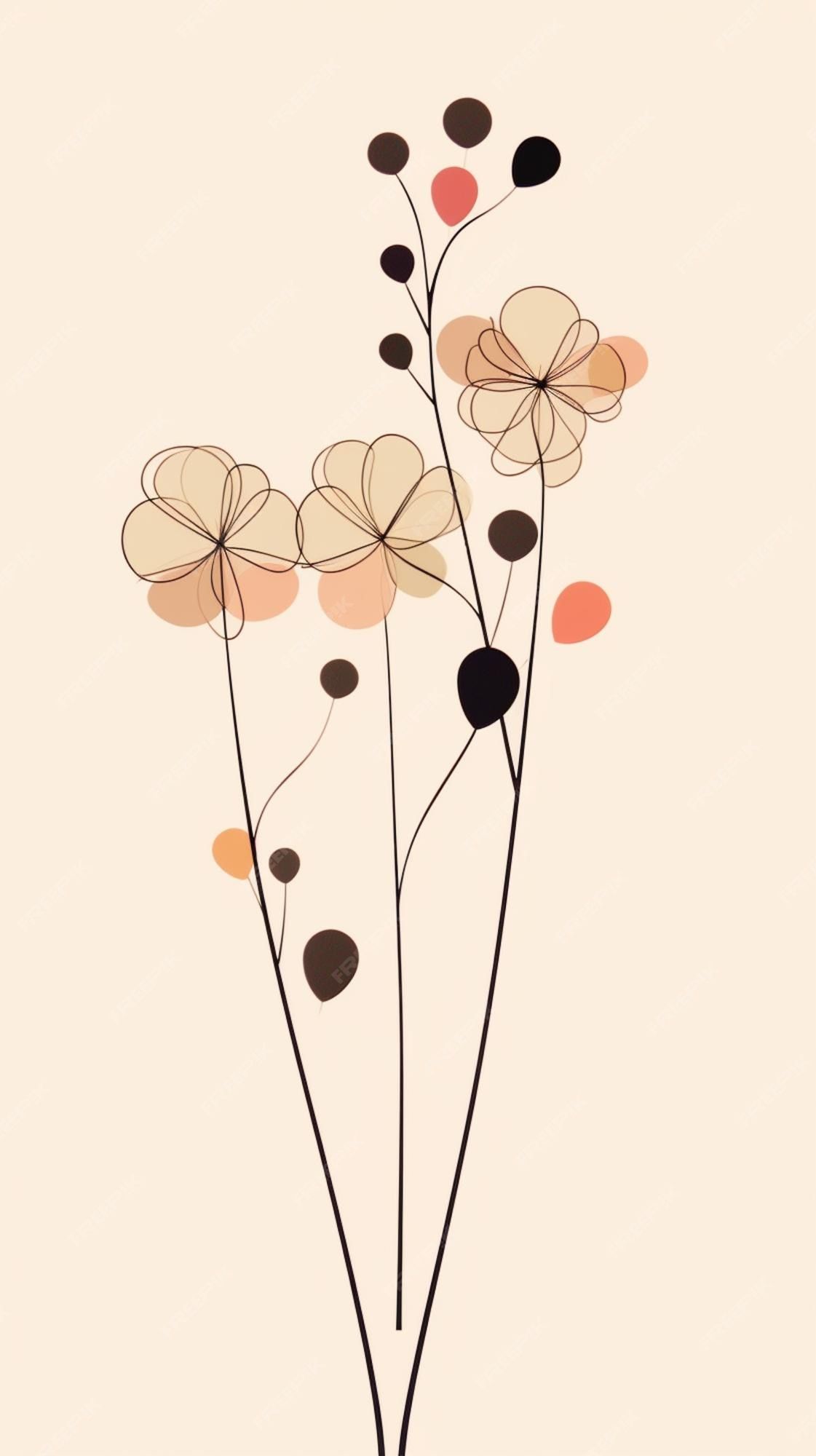 Blumen, Linienkunst, Boho, Pfirsich, Full HD, Hintergrundbild fürs Handy