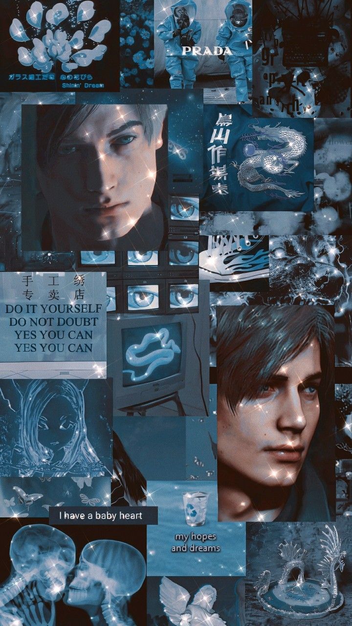 Leon S. Kennedy, Collage, Resident Evil, Ästhetik, Blau, Hintergrundbild fürs Handy