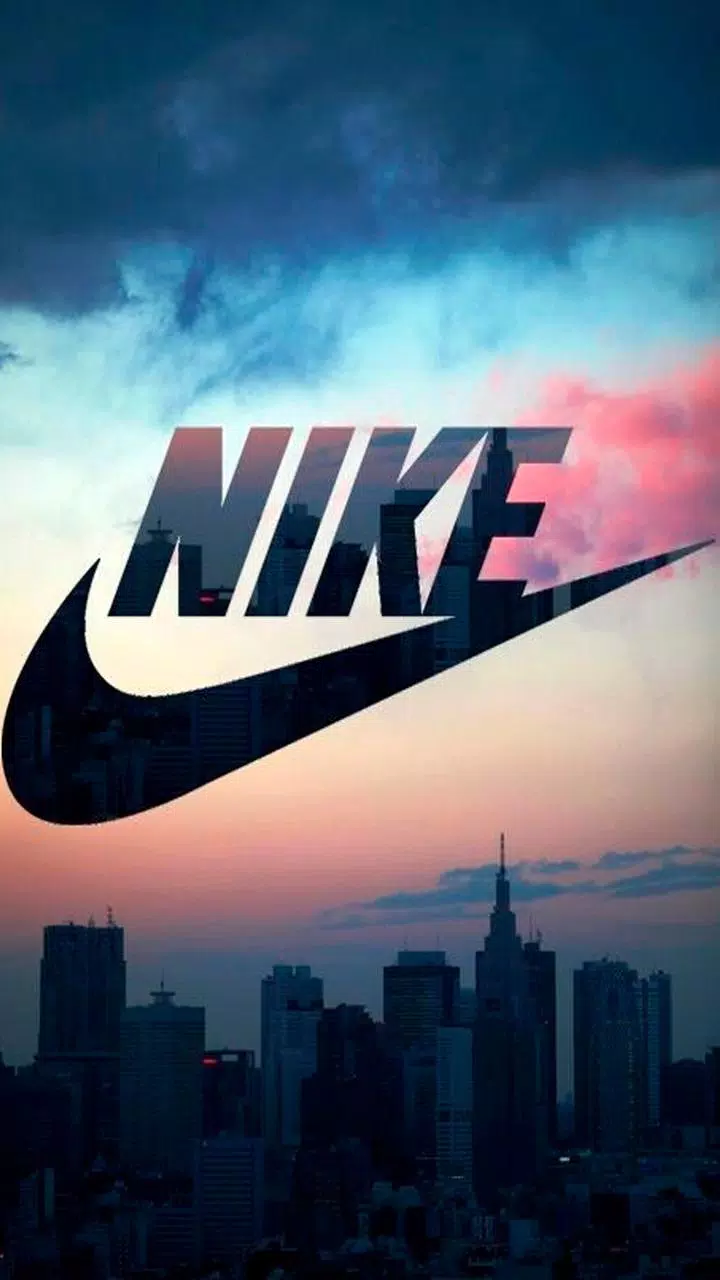 Nike-Logo, Skyline, Wolken, Dämmerung, Stadt, HD, Hintergrundbild fürs Handy