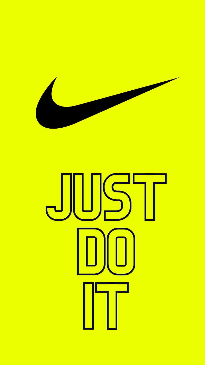 Nike Swoosh, Just Do It, Neongelb, Typografie, Hochformat, Hintergrundbild fürs Smartphone
