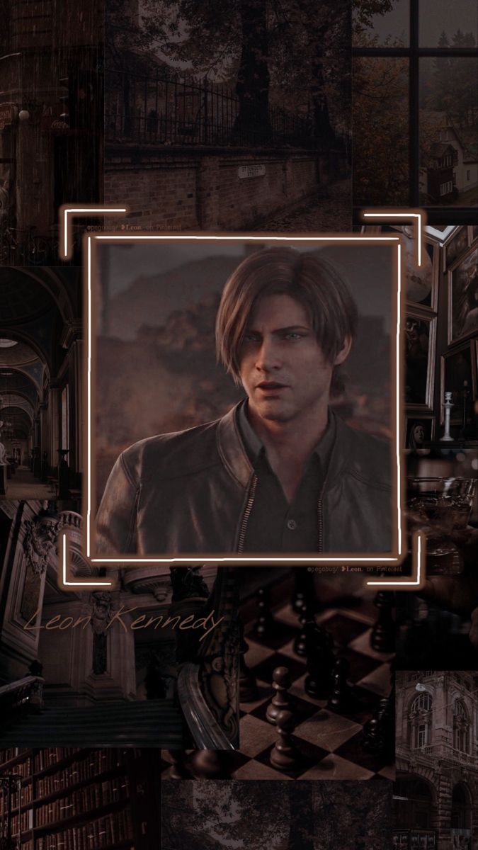 Leon S. Kennedy, Collage, Ästhetik, Rahmen, Braun, Hochformat, Hintergrundbild fürs Smartphone