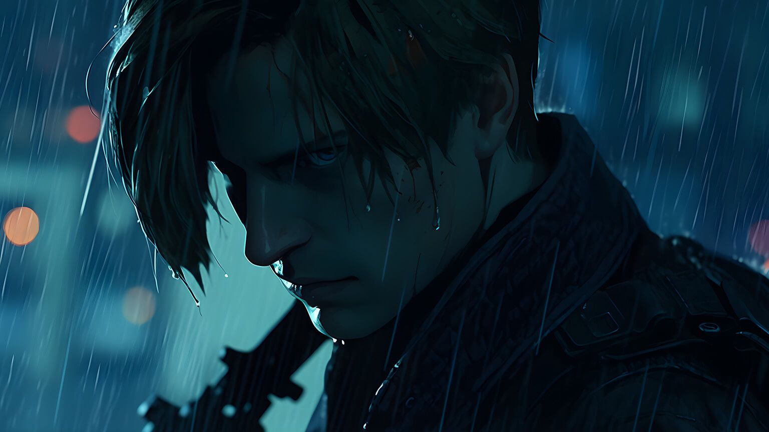 Leon S. Kennedy, Regen, Nahaufnahme, Blau, Resident Evil, HD, Laptop-Hintergrundbild