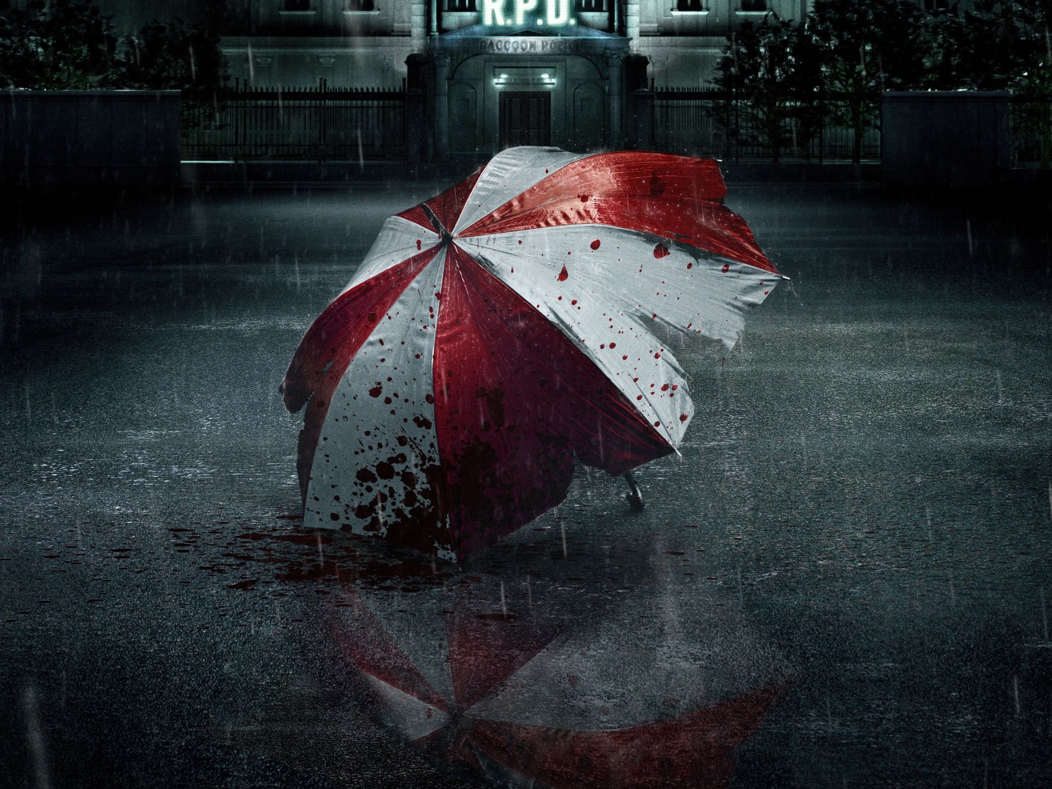 Umbrella Corporation, Regenschirm, Logo, Blut, Regen, Full HD, iPad-Hintergrundbild
