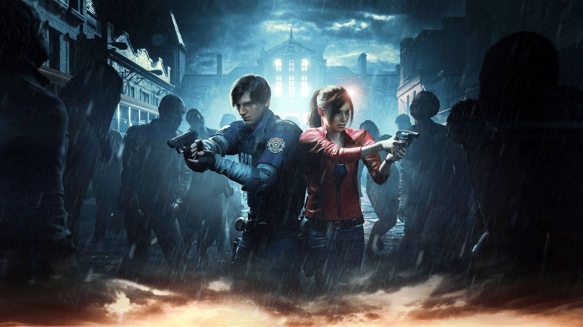 Resident Evil 2, Leon S. Kennedy, Claire Redfield, Zombies, Raccoon City, Full HD, Laptop-Hintergrundbild