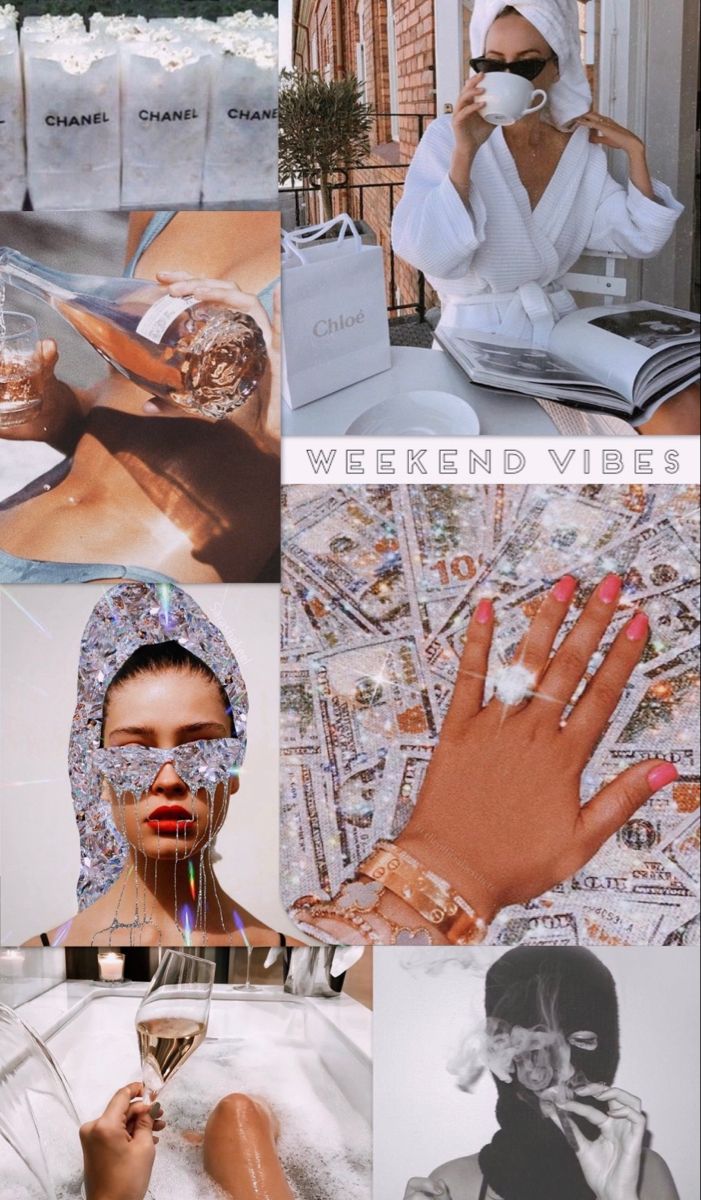 Weekend Vibes, Collage, Frauen, Lifestyle, Aesthetic, Hochformat, Hintergrundbild fürs Smartphone