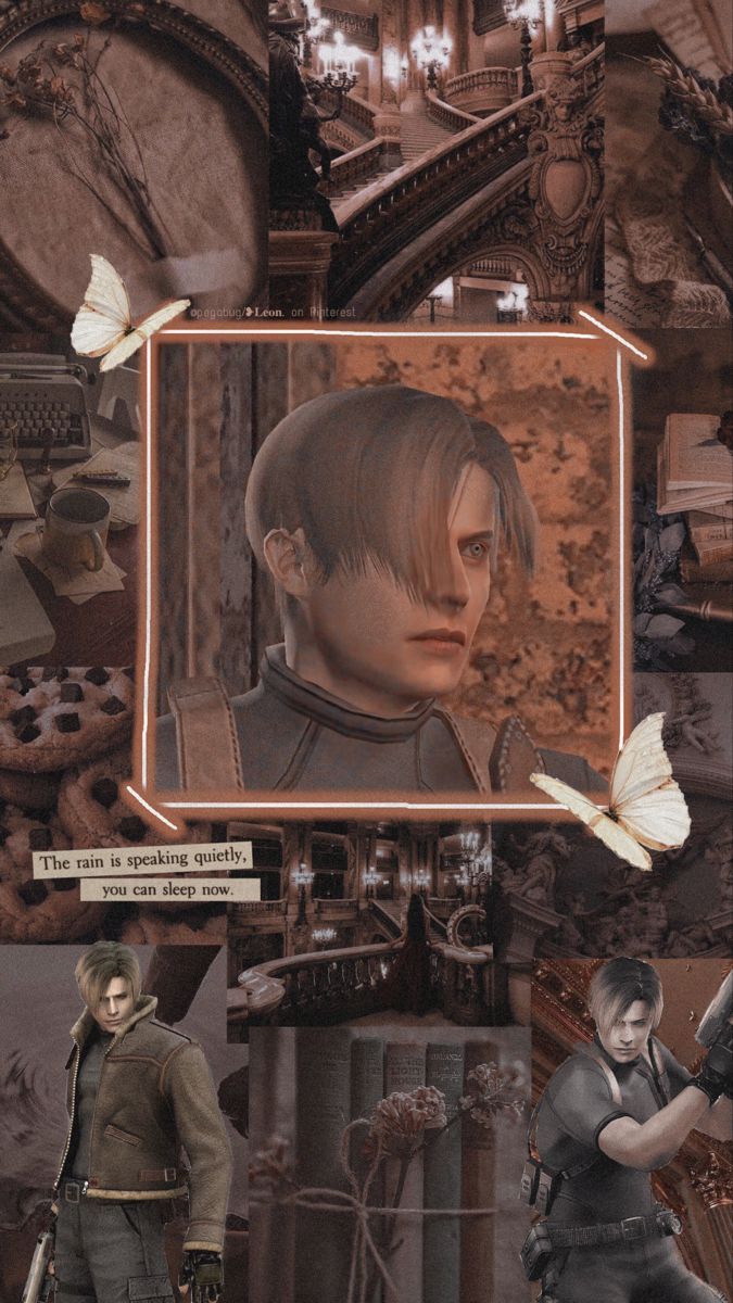 Leon S. Kennedy, Collage, Schmetterlinge, Ästhetik, Sepia, Sperrbildschirm fürs iPhone