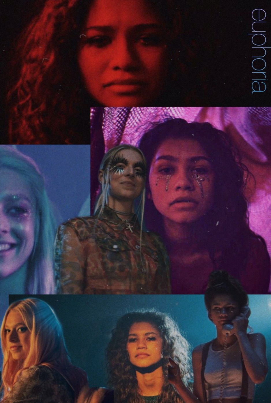 Euphoria, Zendaya, Rue Bennett, Collage, Neonlicht, Hintergrundbild für iPad und Tablet