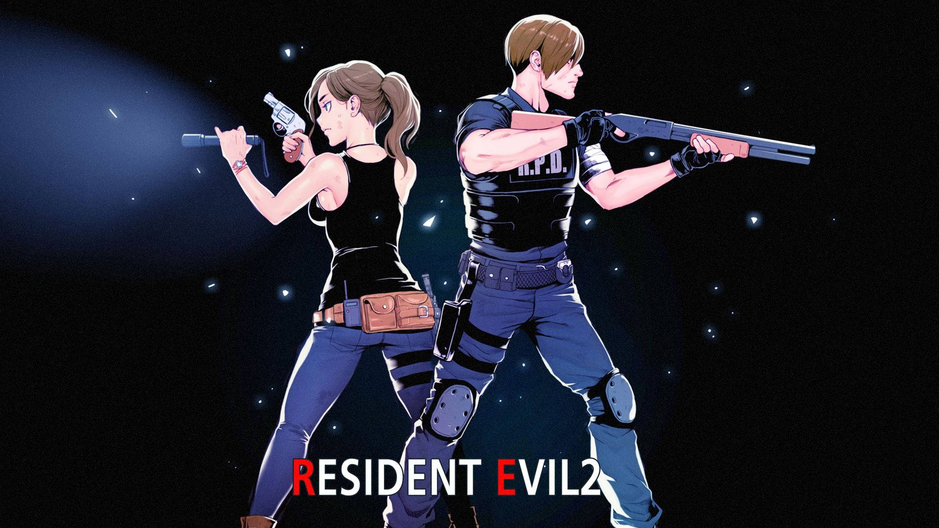 Resident Evil 2, Claire Redfield, Leon S. Kennedy, Schrotflinte, Fan-Art, Full HD, Breitbild-Hintergrundbild