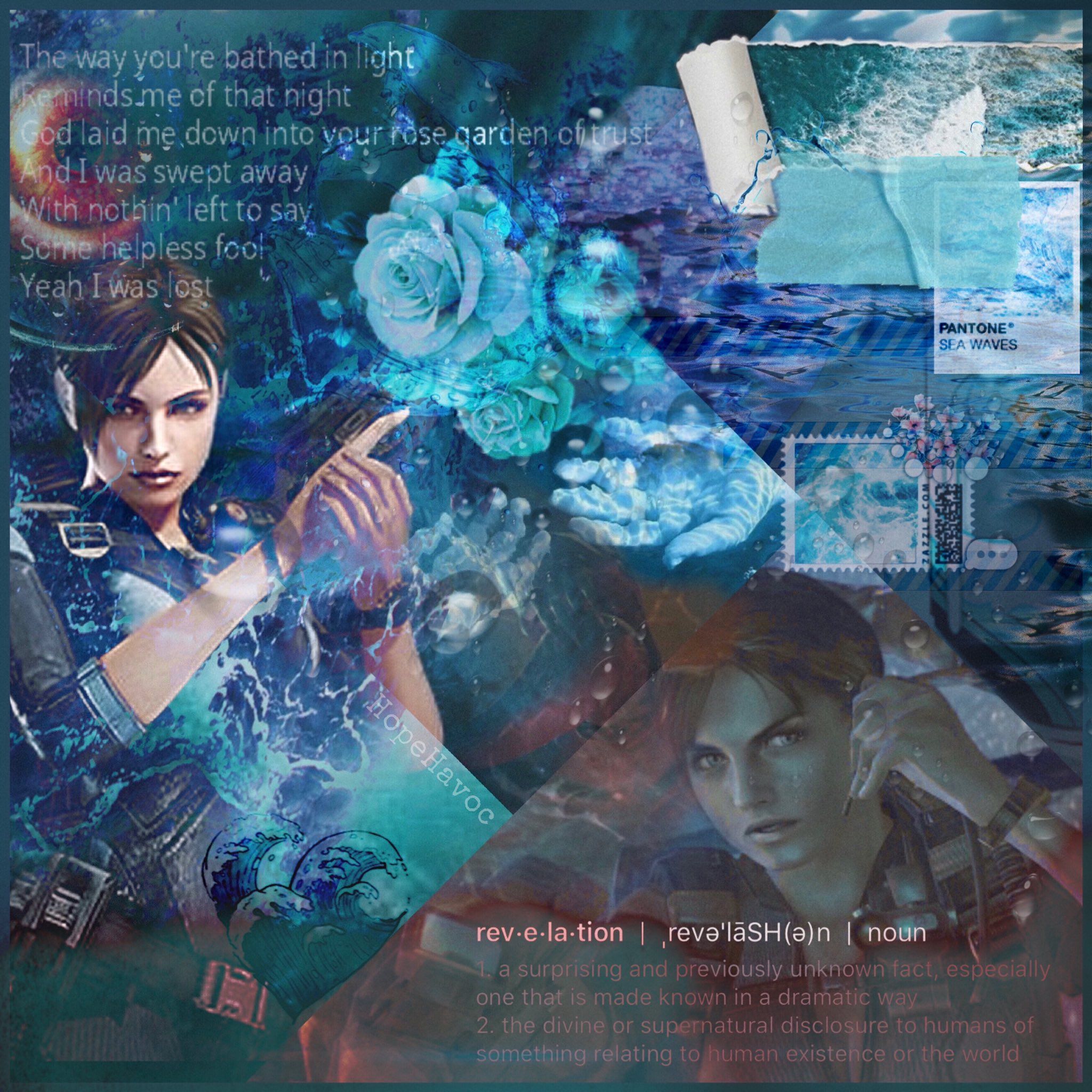 Claire Redfield, Collage, Blaue Rosen, Ästhetik, Resident Evil, Hintergrundbild fürs Tablet