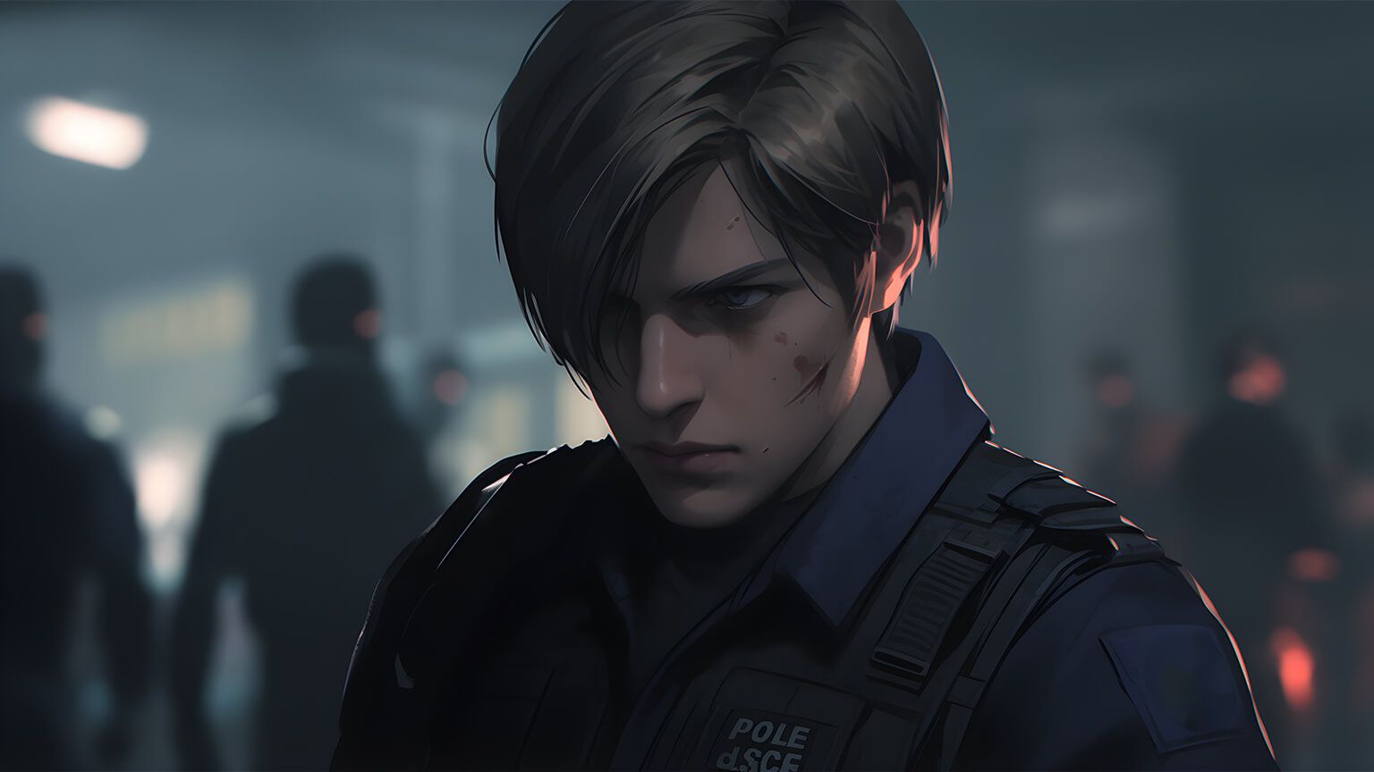 Leon S. Kennedy, Resident Evil 2, Polizeiuniform, Zombies, Düster, HD, Windows-Hintergrundbild
