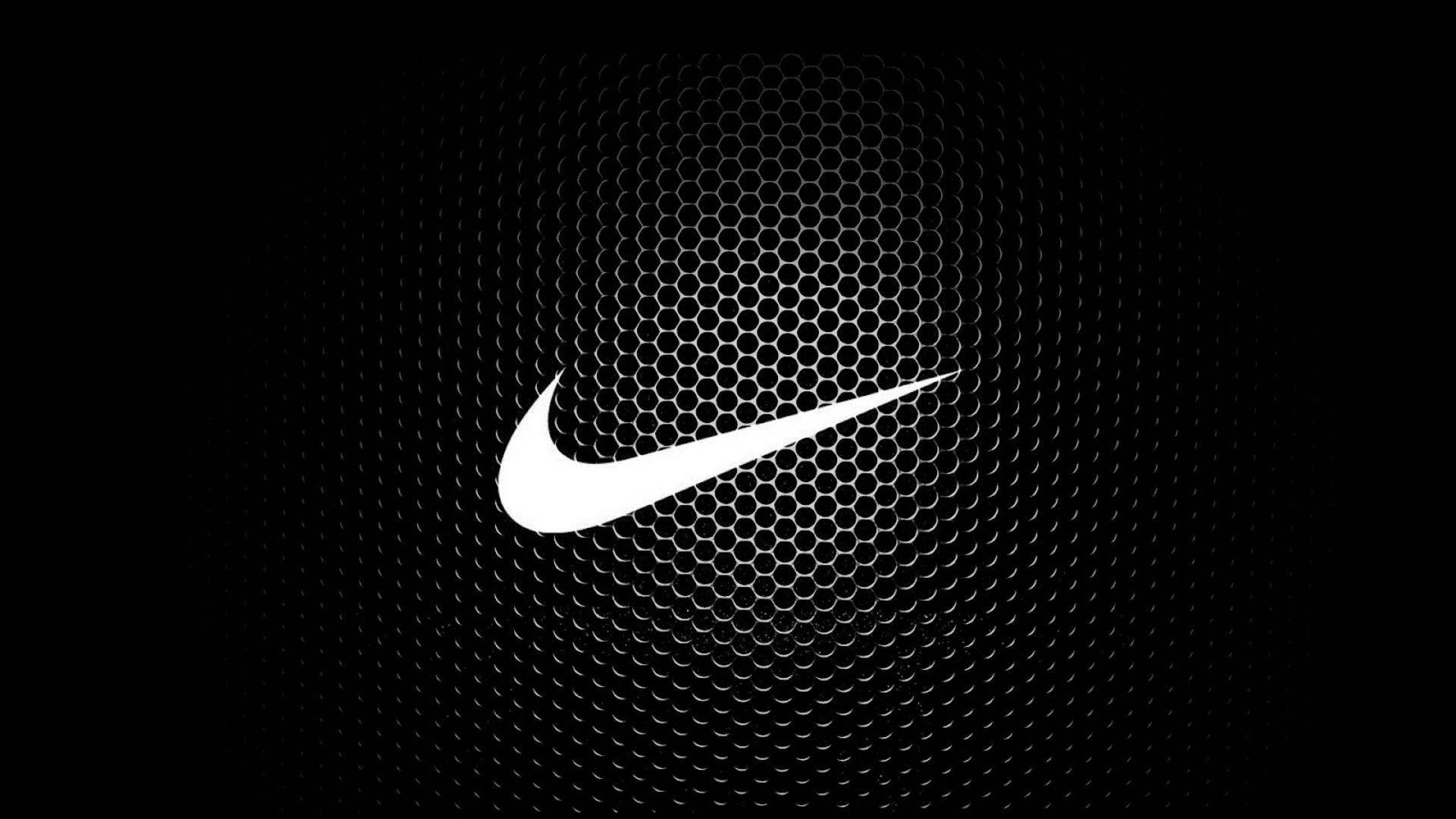 Nike Swoosh, Wabenmuster, Schwarzer Hintergrund, Weißes Logo, Full HD Wallpaper