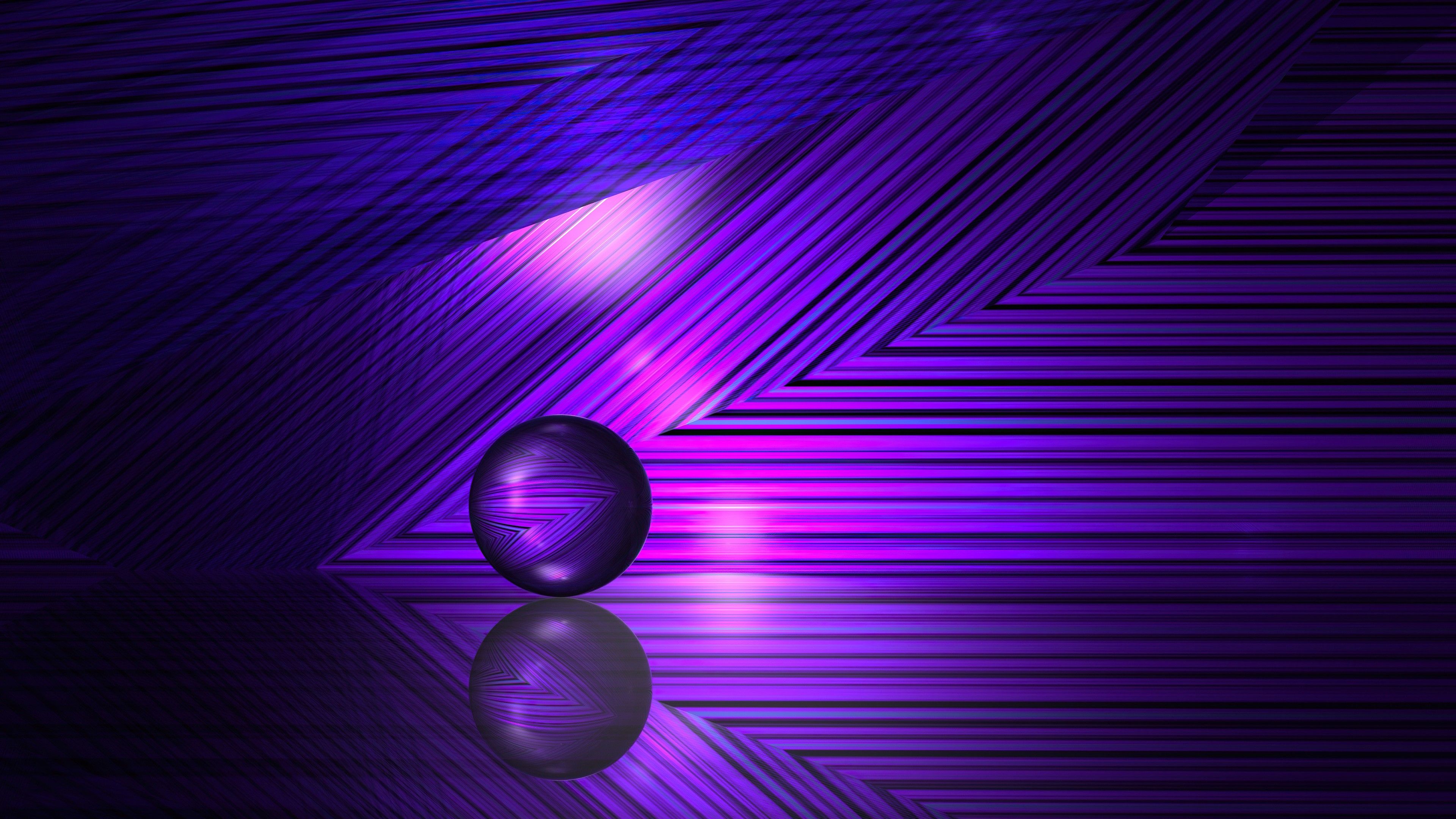 Kugel, Spiegelung, Lila, Abstrakt, Neon, 3840x2160, 4K-Hintergrundbild für PC