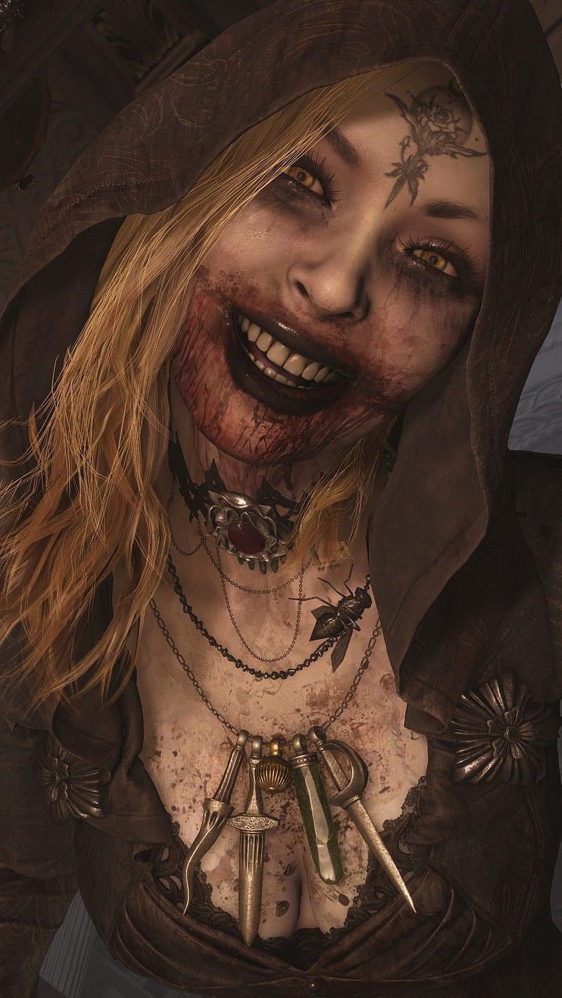 Resident Evil Village, Horror, Unheimliches Lächeln, Schleier, Vampirin, HD, iPhone-Hintergrundbild