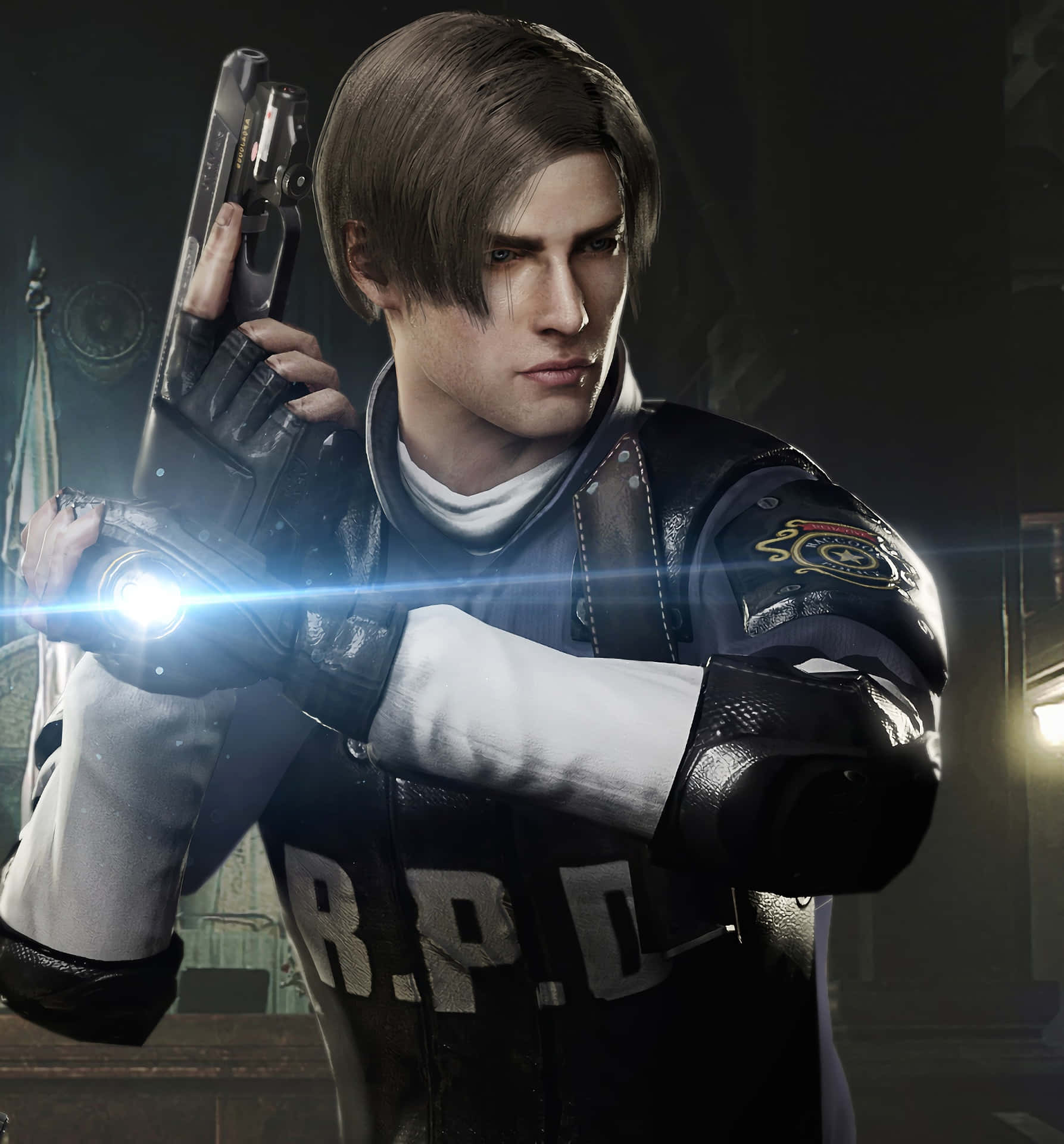 Leon S. Kennedy, R.P.D., Resident Evil 2, Taschenlampe, Hintergrundbild für iPad und Tablet