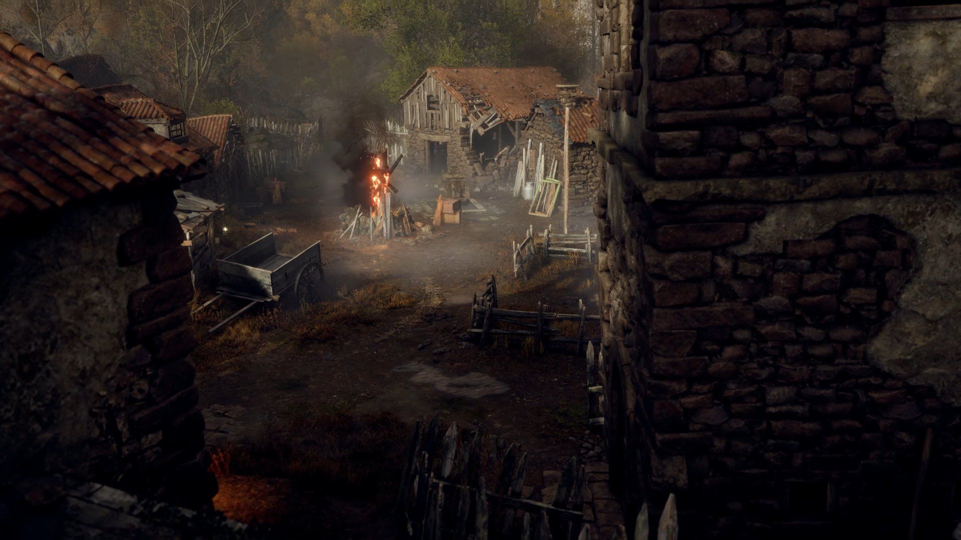 Resident Evil Village, Dorf, Feuer, Ruinen, Horror, Full HD 1080p, Desktop-Hintergrundbild
