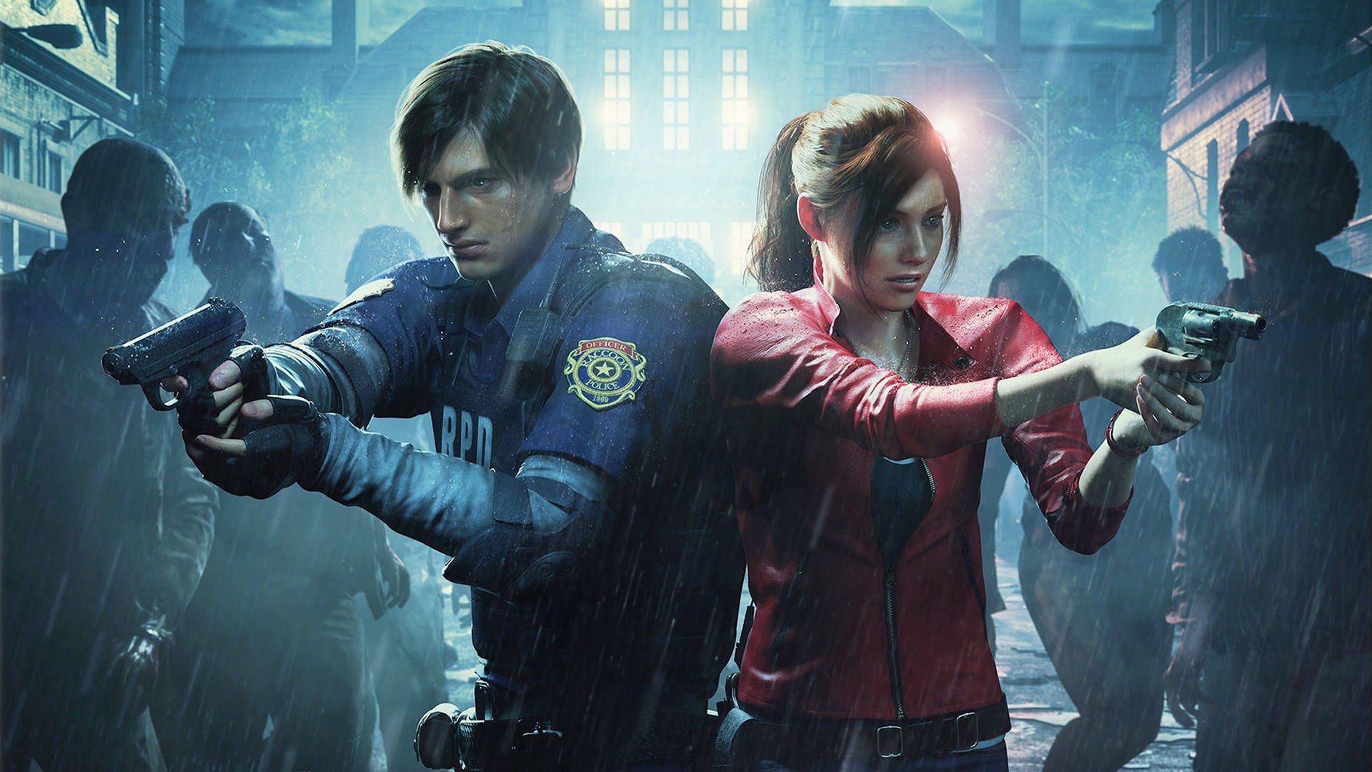 Resident Evil 2, Leon S. Kennedy, Claire Redfield, Zombies, Pistolen, Full HD, PC-Hintergrundbild