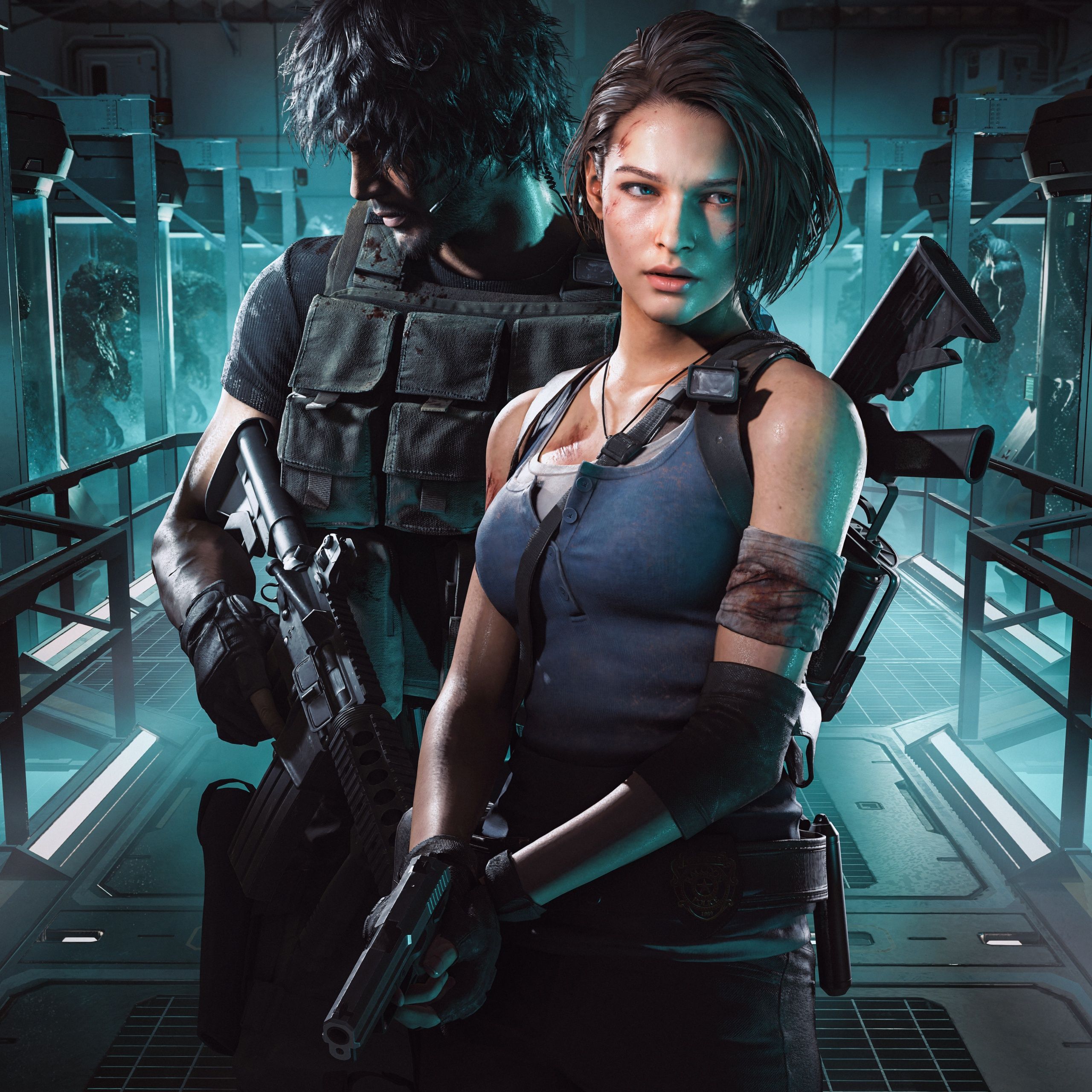 Resident Evil 3, Jill Valentine, Carlos Oliveira, Gewehr, 2K, iPad-Hintergrundbild