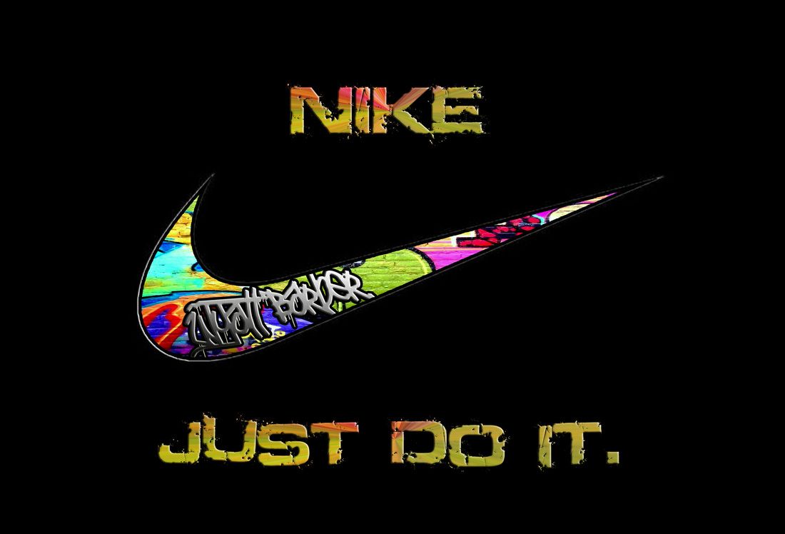Nike Swoosh, Just Do It, Graffiti, Bunt, Schwarzer Hintergrund, Wallpaper
