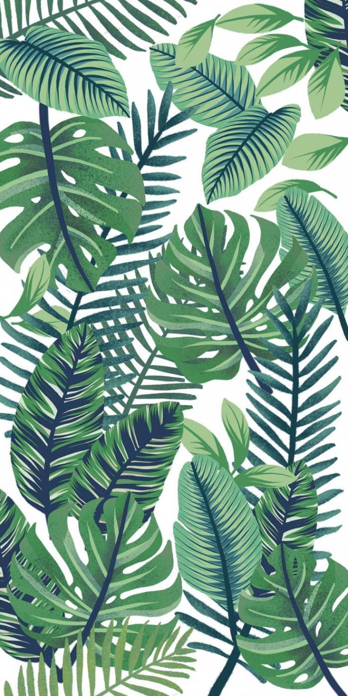 Palmblätter, Tropisches Muster, Aquarell, Weißer Hintergrund, Grün, Sperrbildschirm fürs iPhone