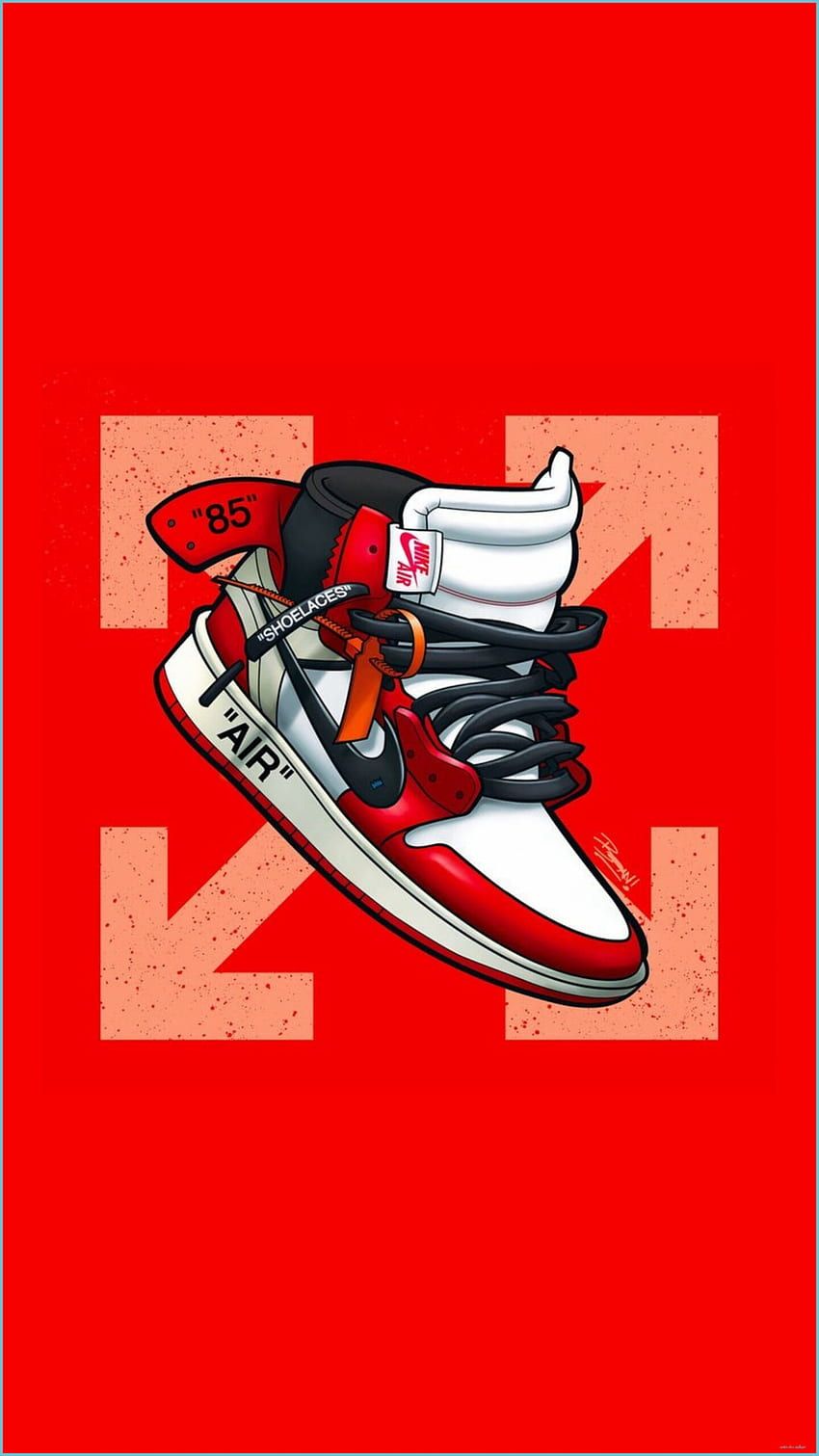Off-White, Air Jordan 1, Sneaker-Illustration, Roter Hintergrund, Sperrbildschirm fürs iPhone