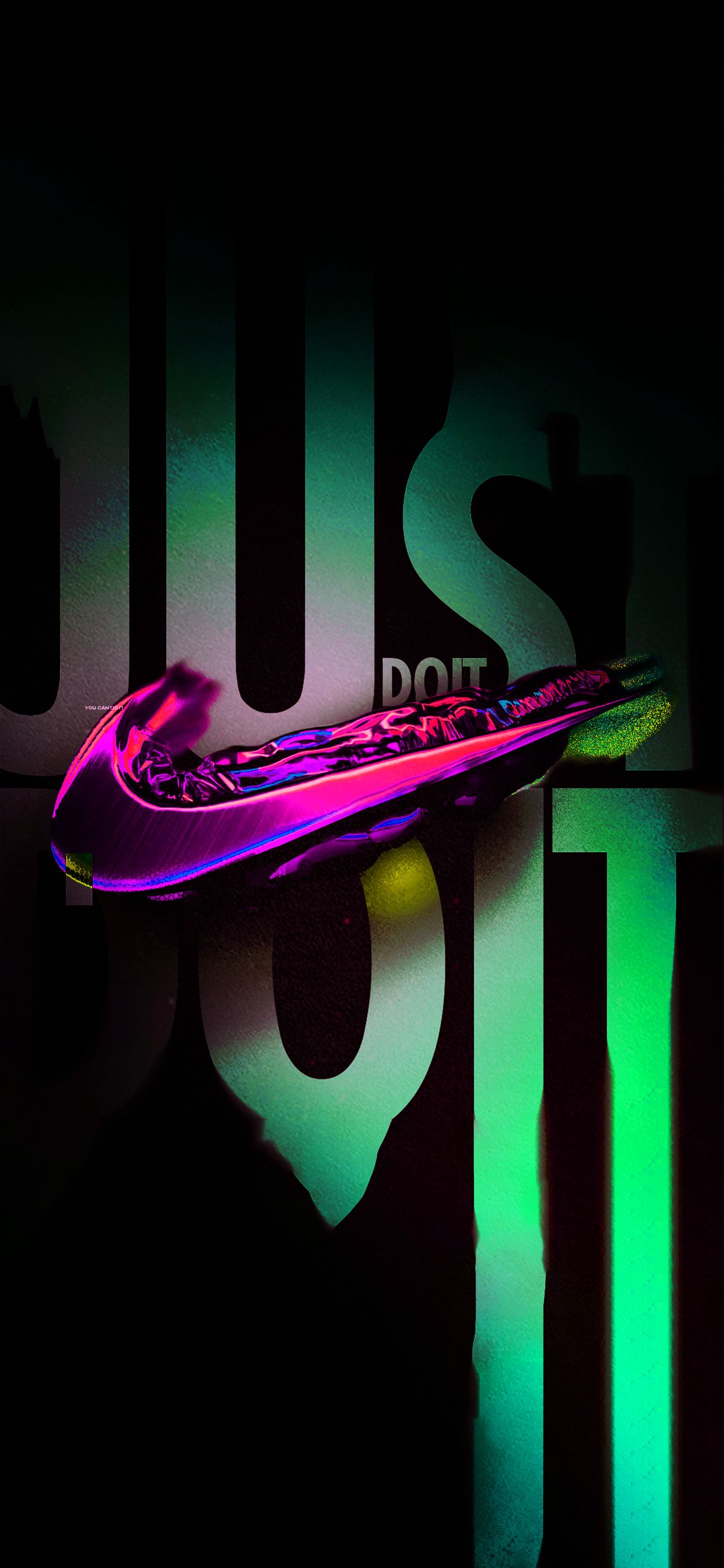 Just Do It, Typografie, Nike Swoosh, Neon, Schwarzer Hintergrund, Sperrbildschirm fürs iPhone