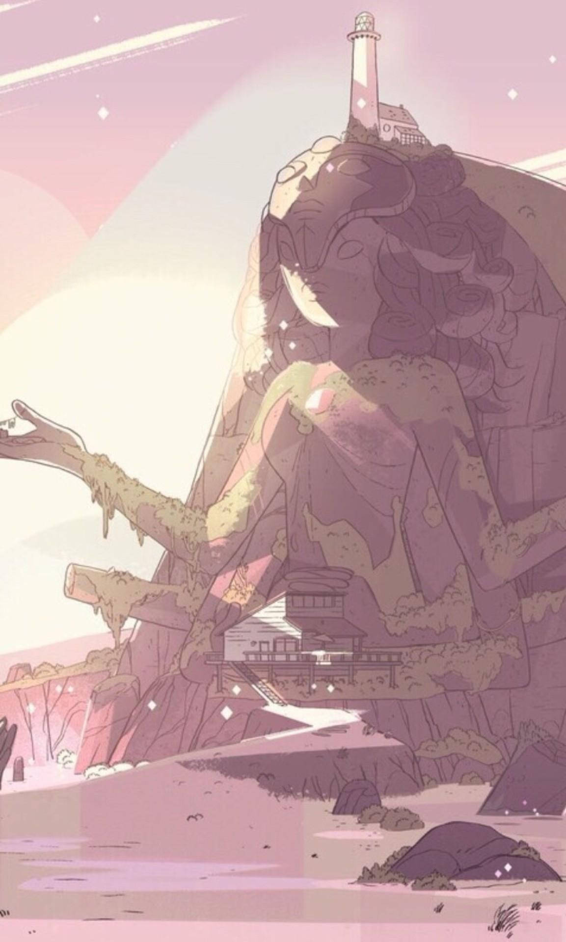 Steven Universe, Tempel, Klippe, Rosa Töne, Zeichentrick, Full HD, Handy-Hintergrundbild