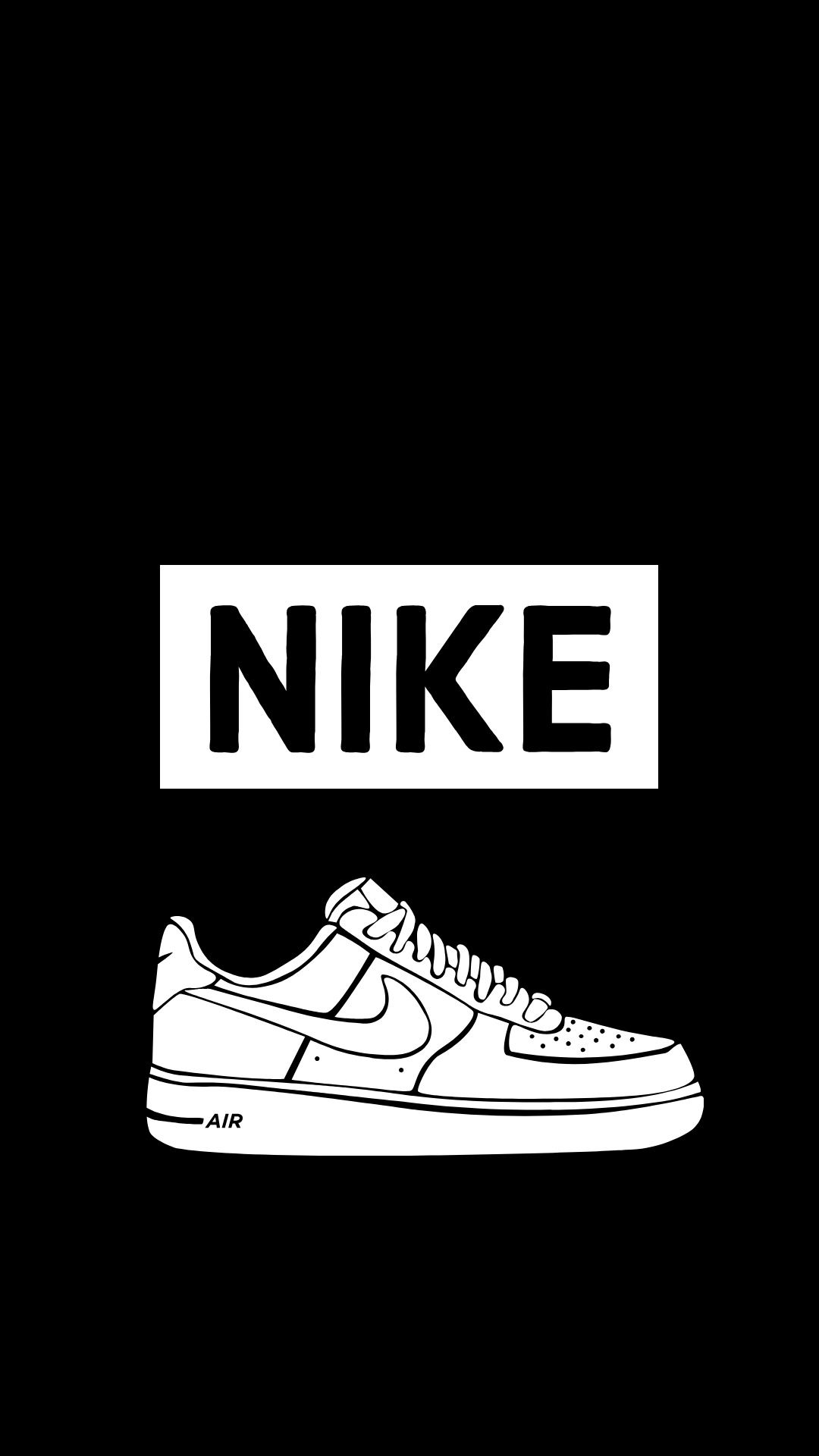 Nike-Logo, Nike Air Force 1, Strichzeichnung, Schwarzer Hintergrund, Sperrbildschirm fürs iPhone