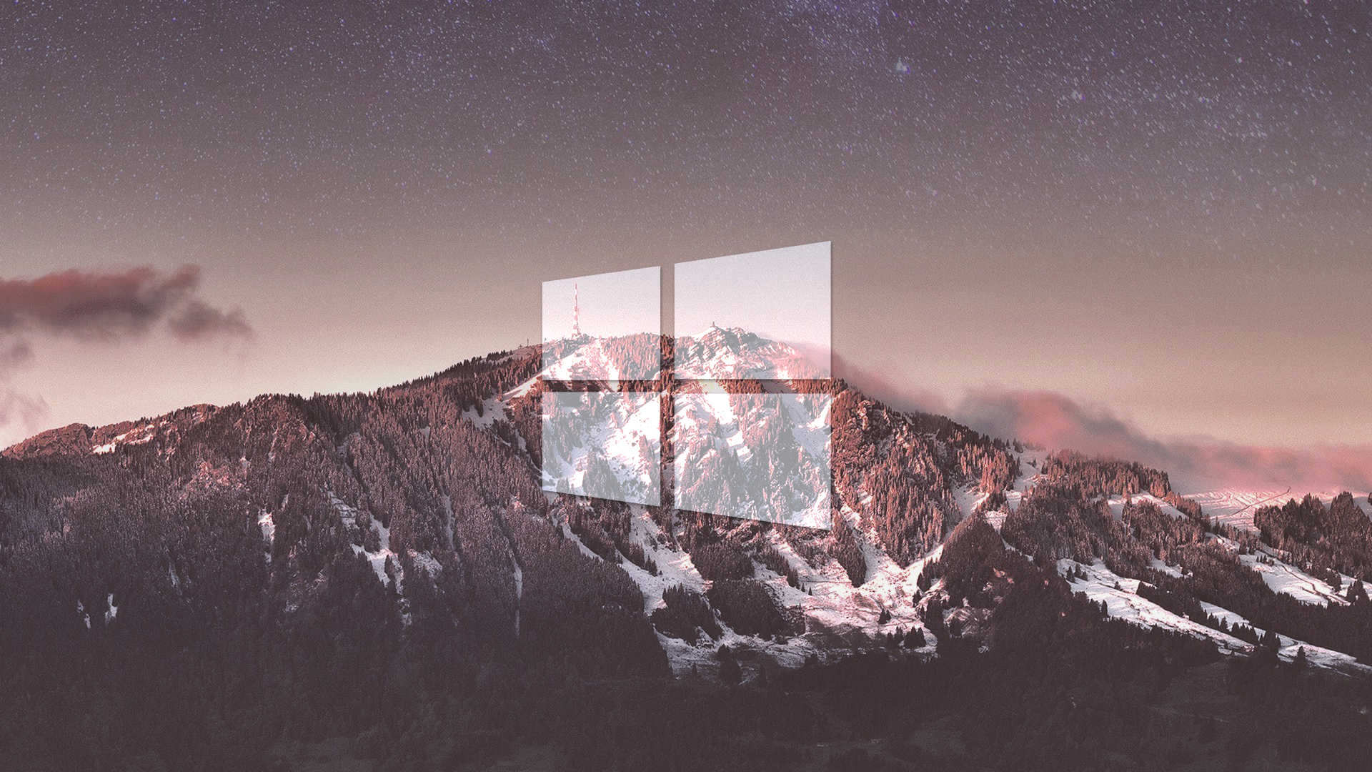 Windows-Logo, Berg, Schnee, Dämmerung, Rosa, Full HD 1080p, Desktop-Hintergrundbild