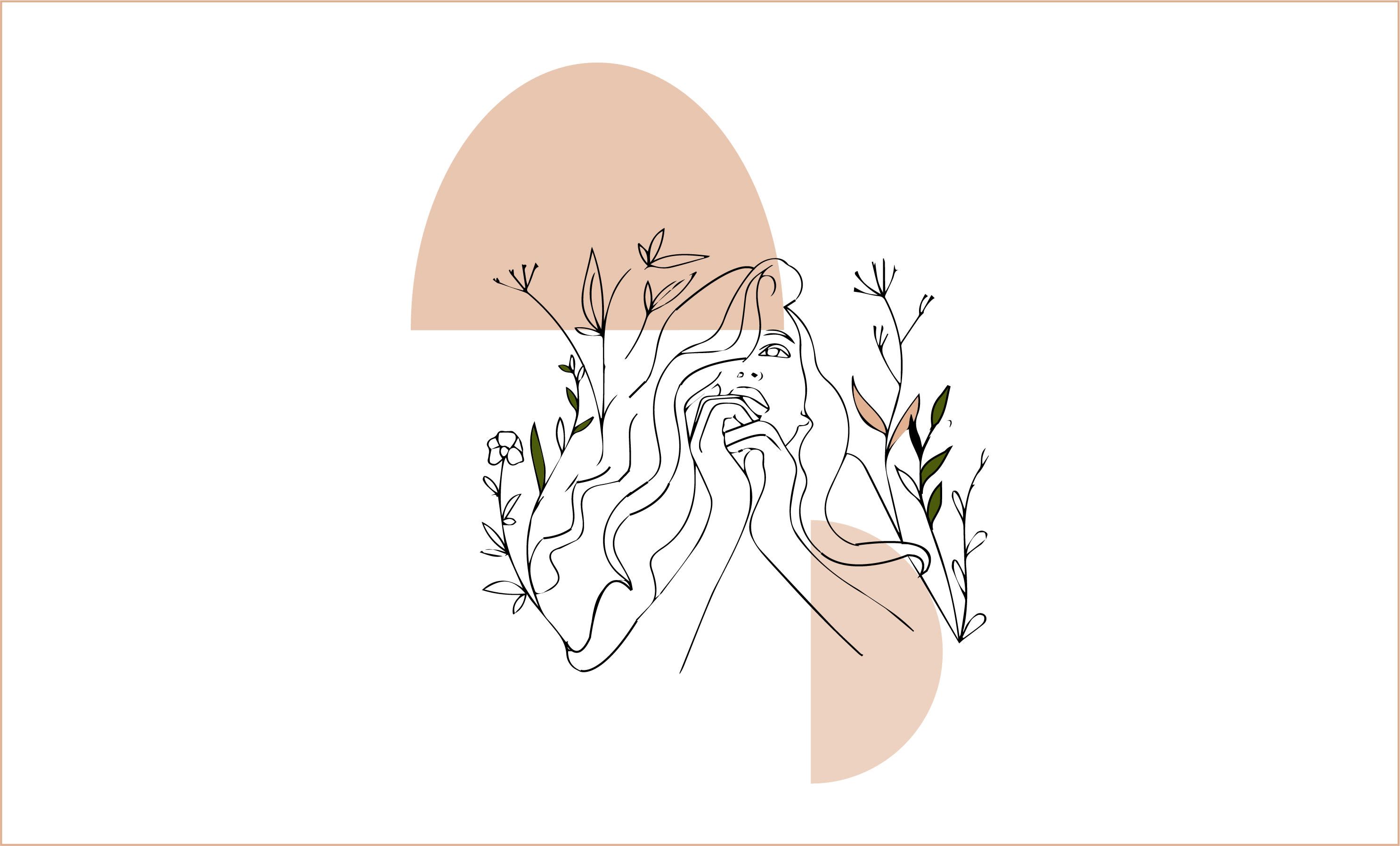 Strichzeichnung, Frauengesicht, Blumen, Boho, Minimalistisch, 2K-Hintergrundbild für PC