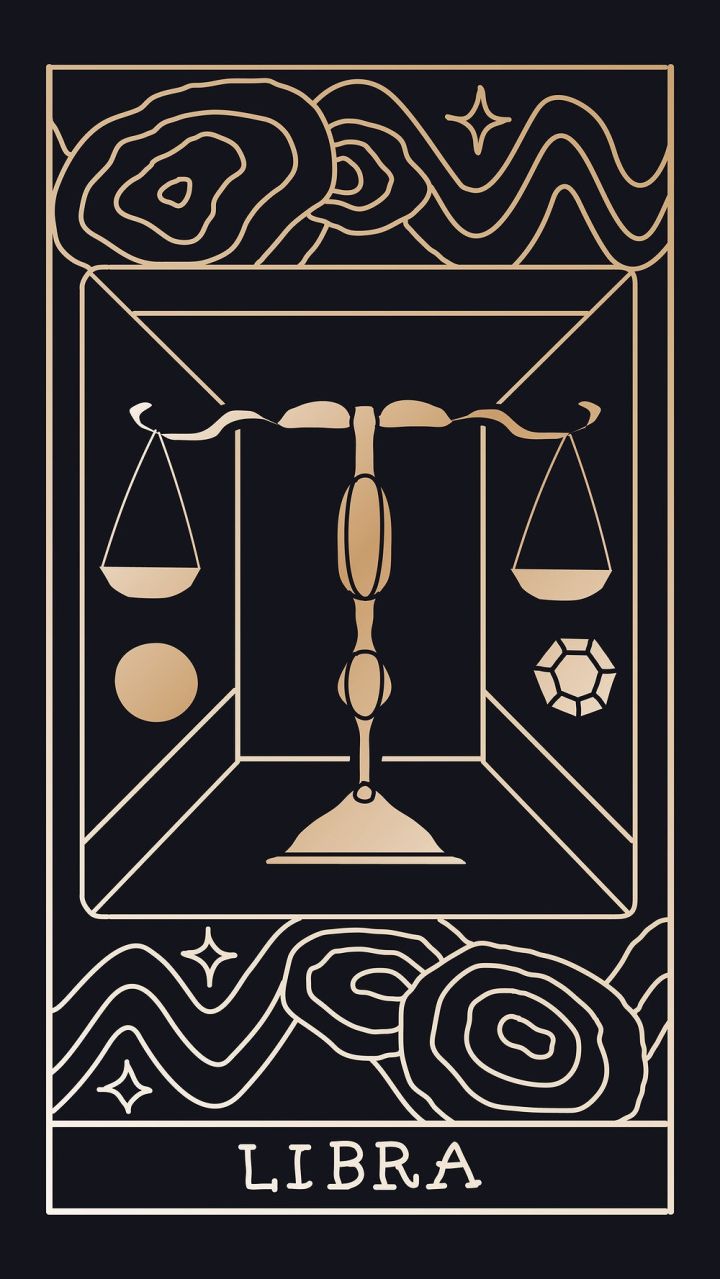Waage, Sternzeichen, Libra, Tarot-Stil, Schwarz-Gold, HD, Sperrbildschirm fürs iPhone