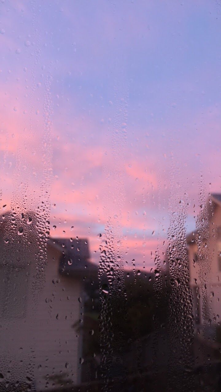 Regentropfen, Rosa Himmel, Sonnenuntergang, Häuser, Fensterscheibe, HD, Handy-Hintergrund