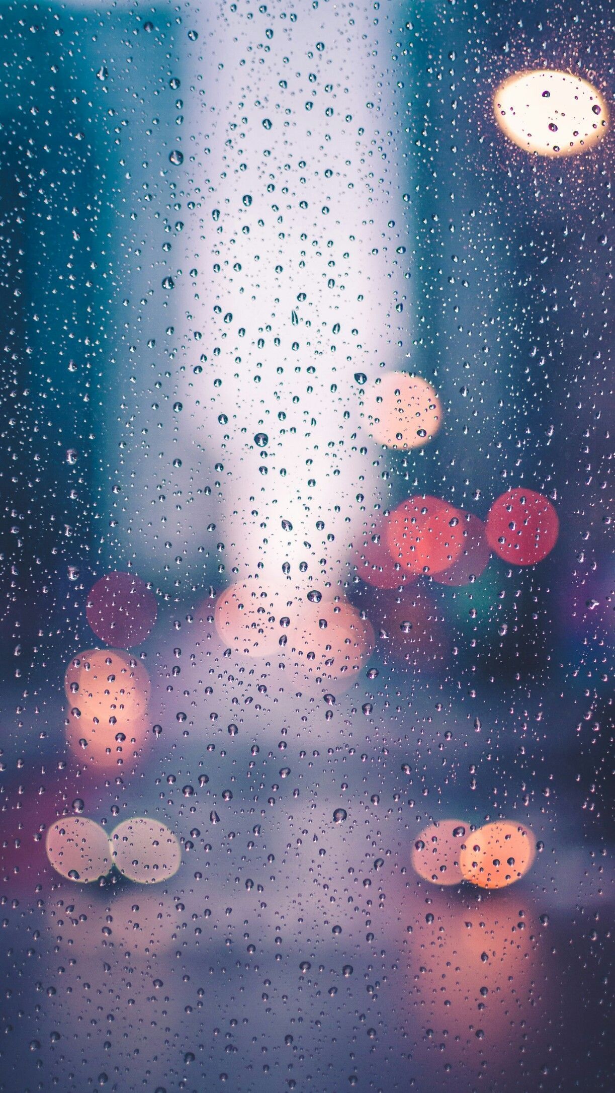 Regentropfen, Fensterscheibe, Stadtlichter, Bokeh, Abend, Full HD, Handy-Hintergrund