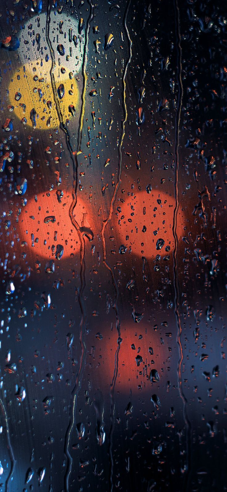Regentropfen, Rote Lichter, Bokeh, Nacht, Fensterscheibe, HD, Handy-Hintergrundbild