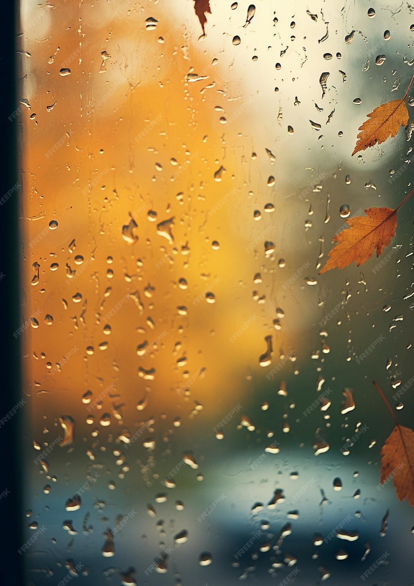 Regentropfen, Herbstblätter, Orange, Fensterscheibe, Herbst, Full HD, iPad-Hintergrundbild