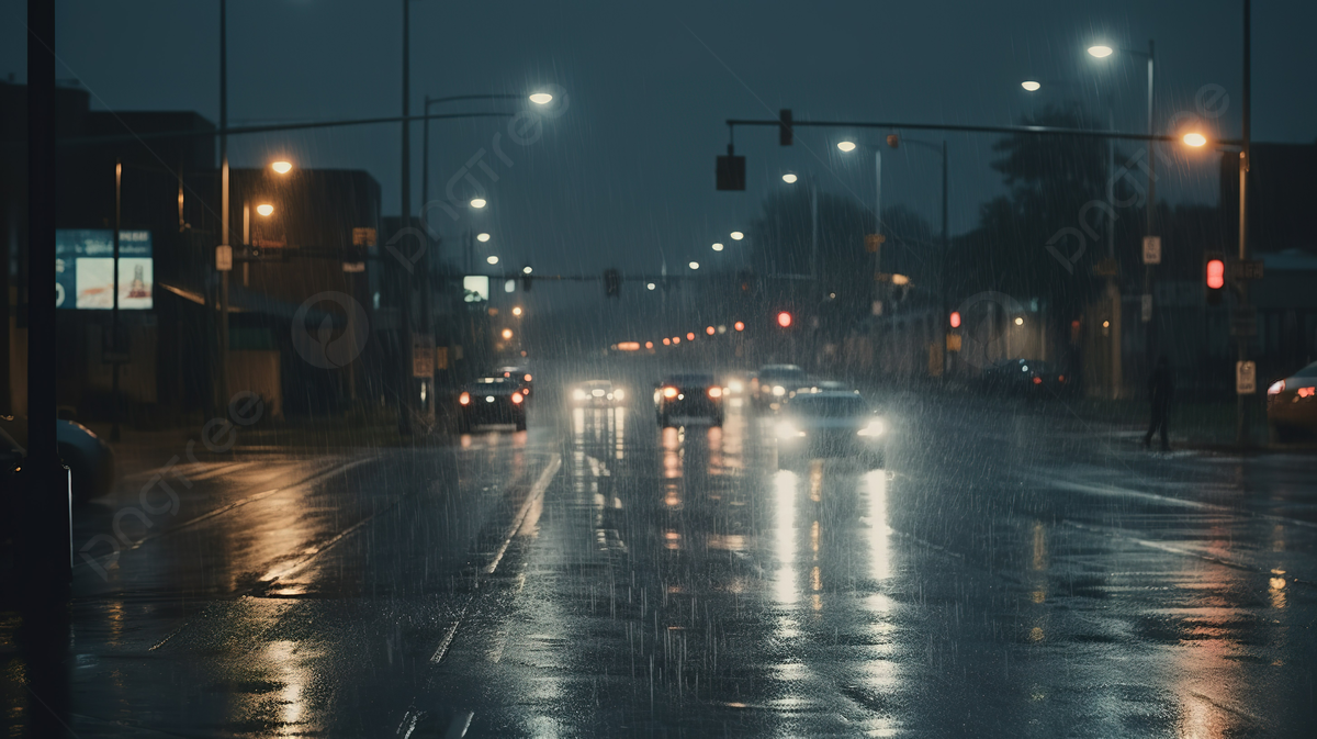 Nasse Straße, Straßenlaternen, Autos, Nacht, Kleinstadt, Hintergrundbild